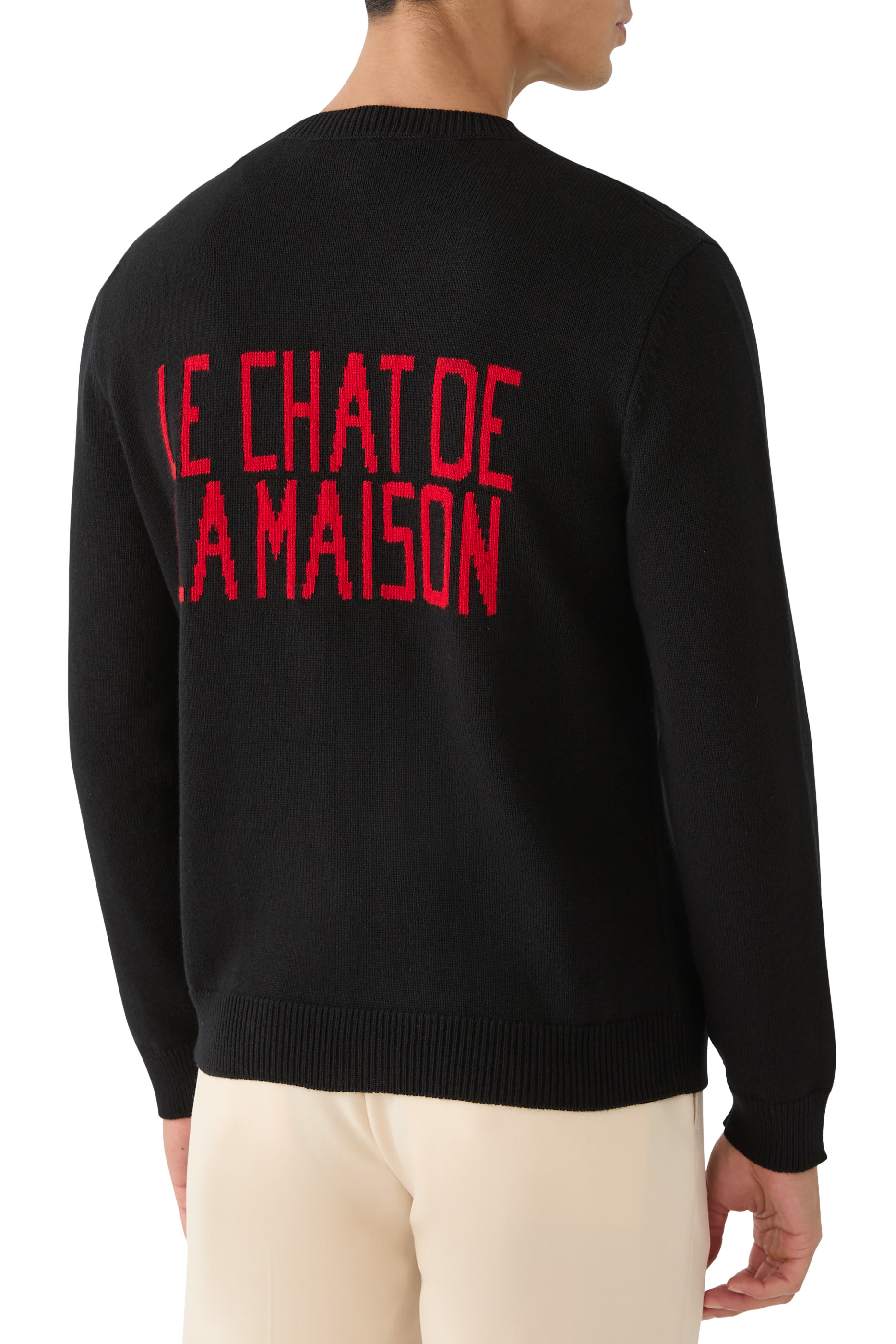 Wool and Cotton Sweater with Chat de la Maison Patch