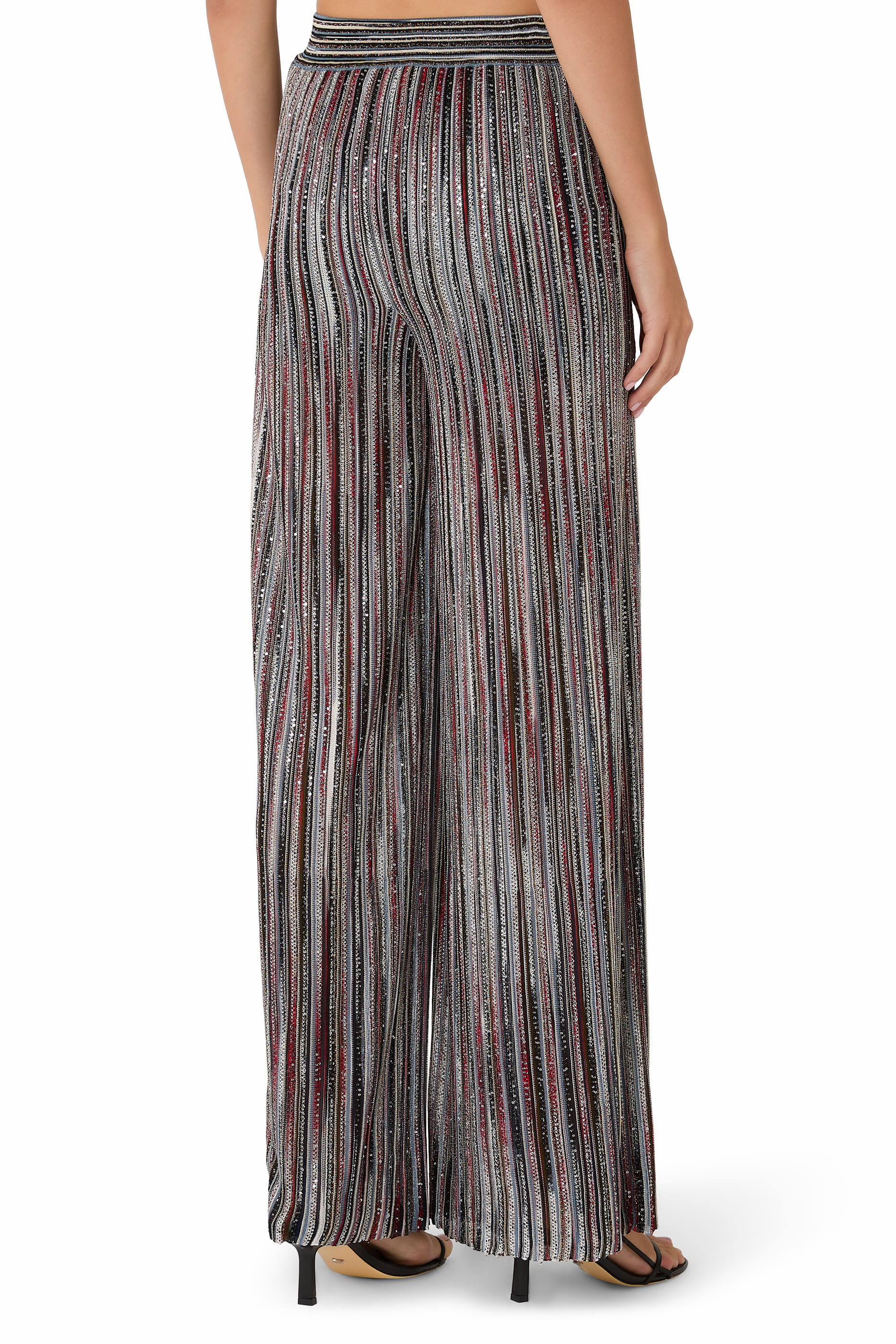 Wide Chevron Lam&eacute; Viscose Trousers