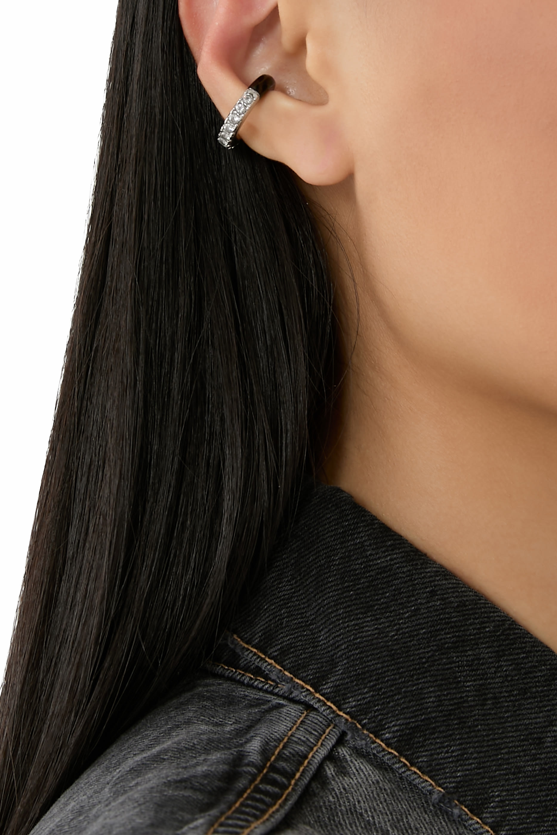 Kia Round Single Ear Cuff,  Silver-Plated Stainless Steel & Zirconium Oxides