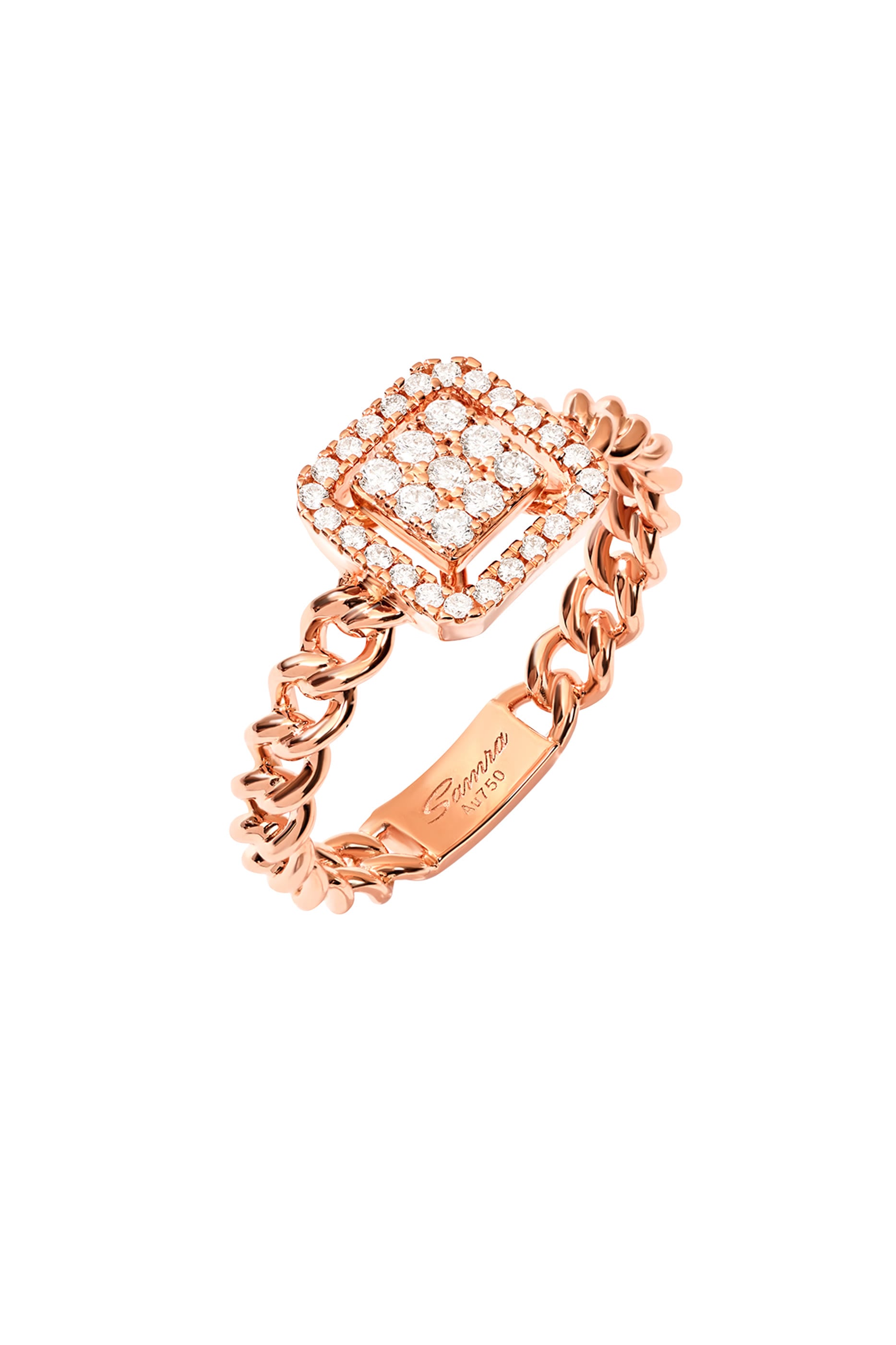 Quwa Square Single Ring, 18k Rose Gold & Diamonds