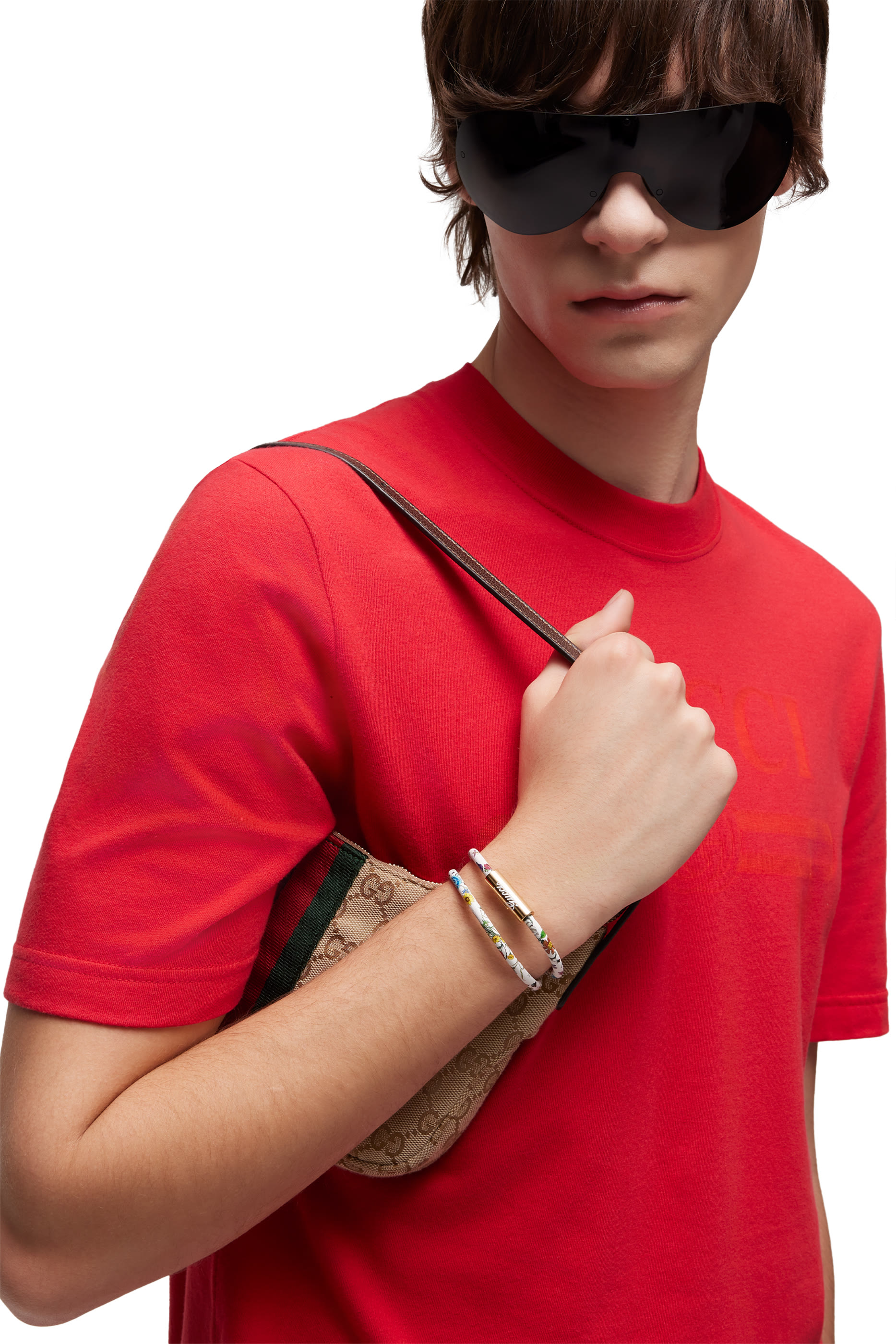 Leather Double Bracelet with Logo Script 