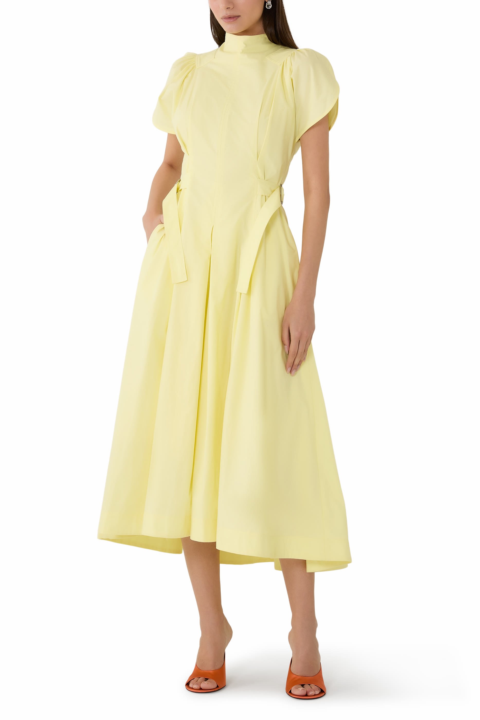 Puff Sleeves Side-Tie Midi Dress