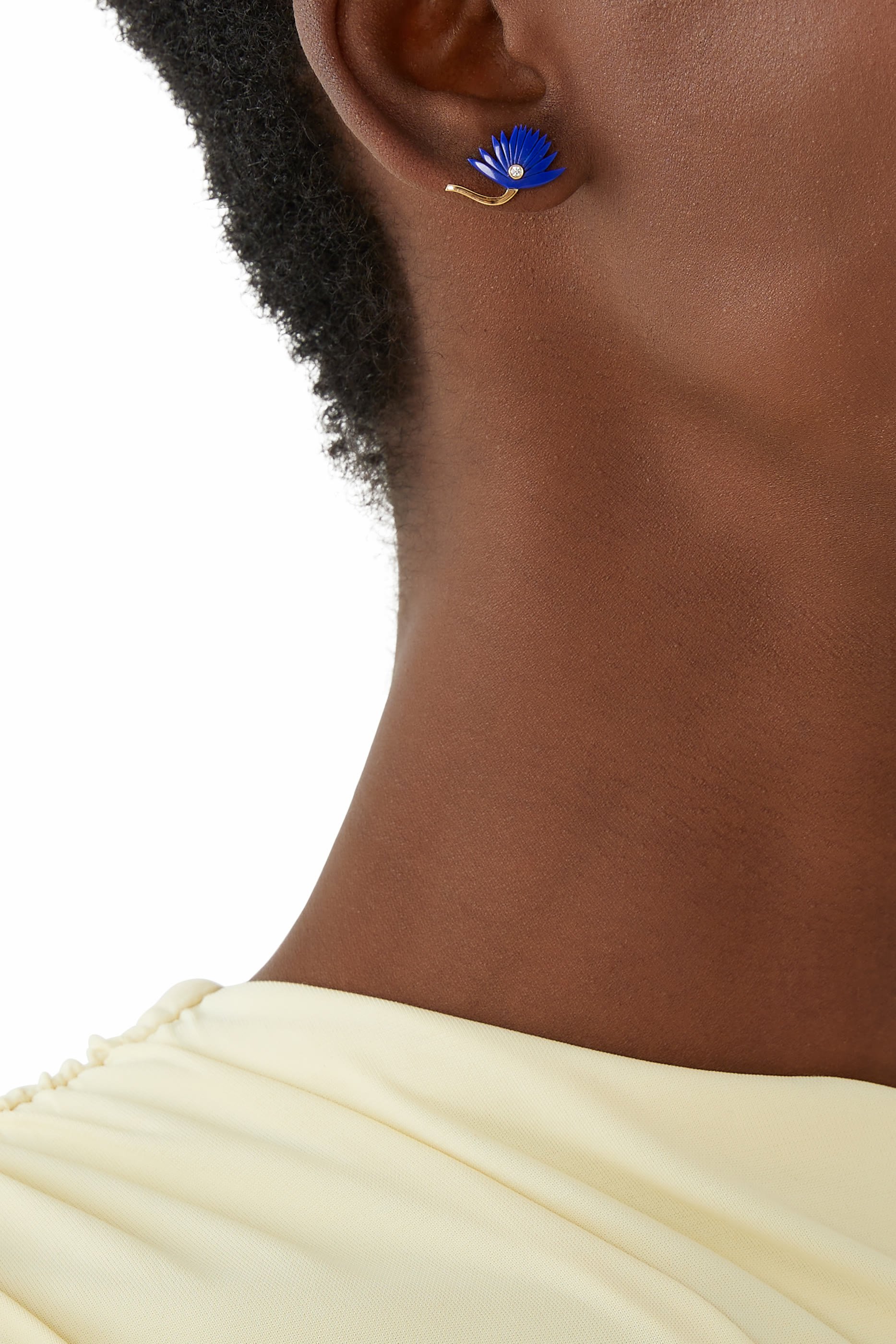 Flower Earrings Size 3, 18k Yellow Gold with Diamonds & Lapis Lazuli