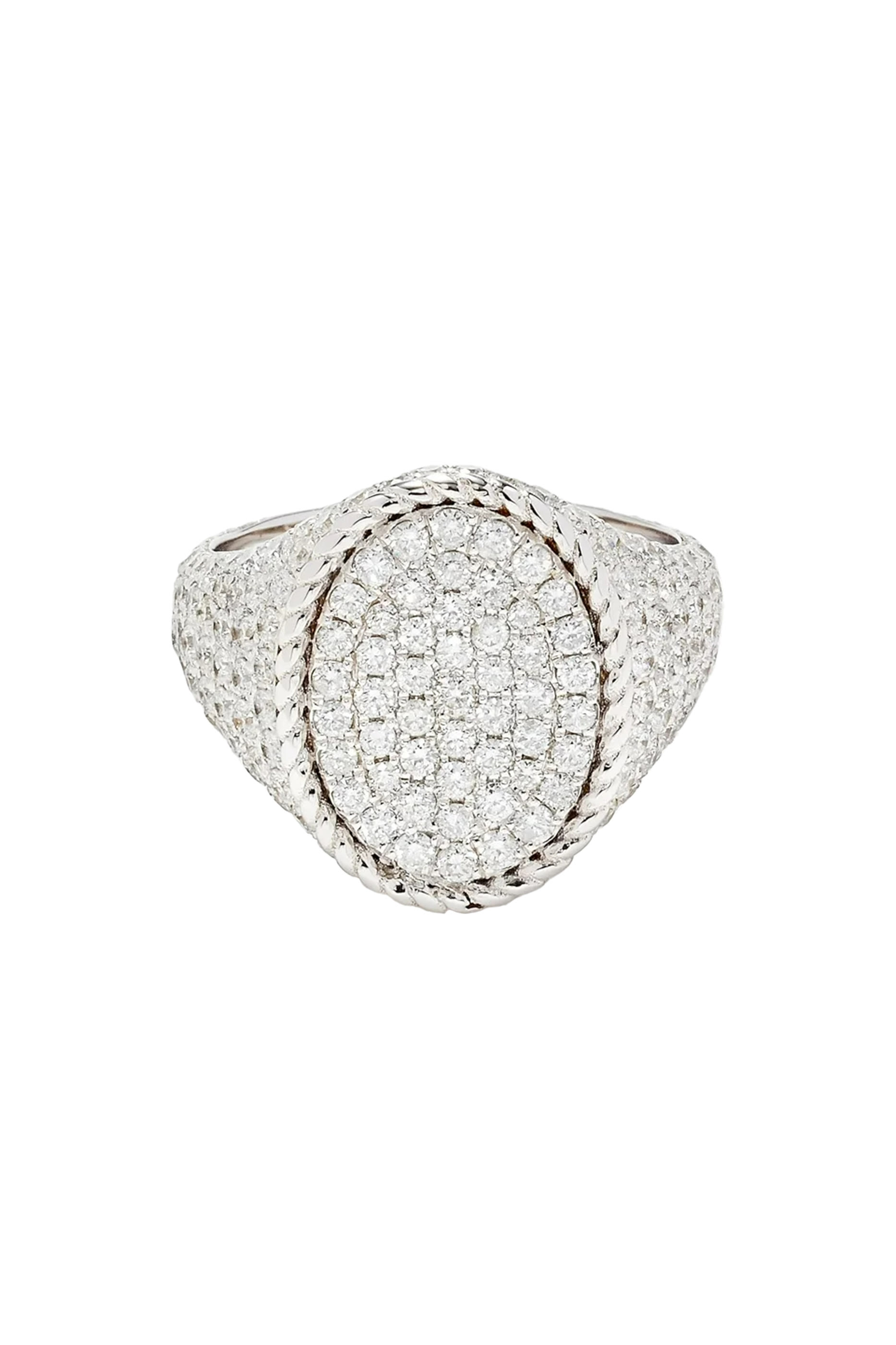 Chevalieres Signet Ring, 18k White Gold & Diamonds