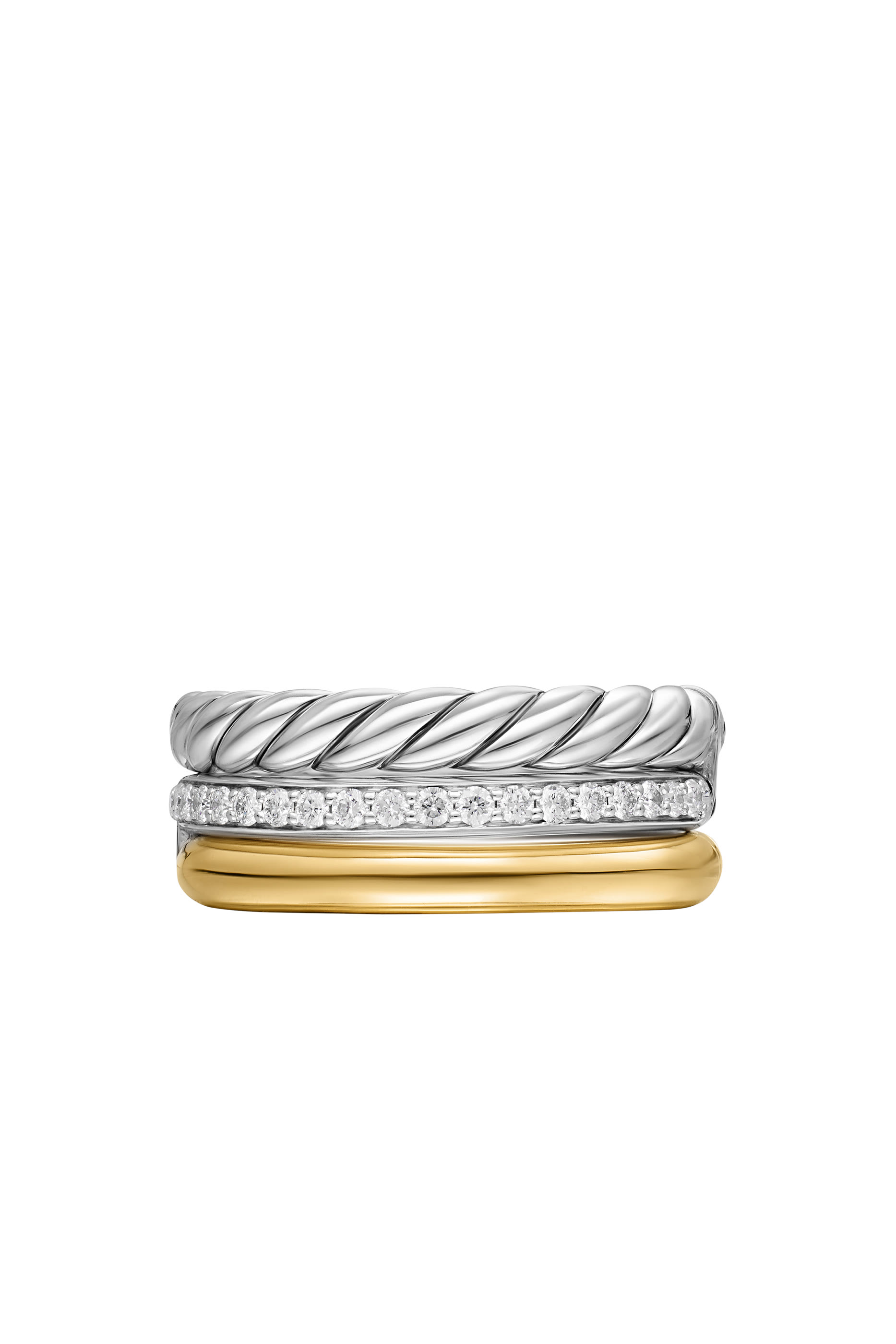 DY Mercer&reg; Three Row Ring, Sterling Silver with 18k Yellow Gold & Diamonds
