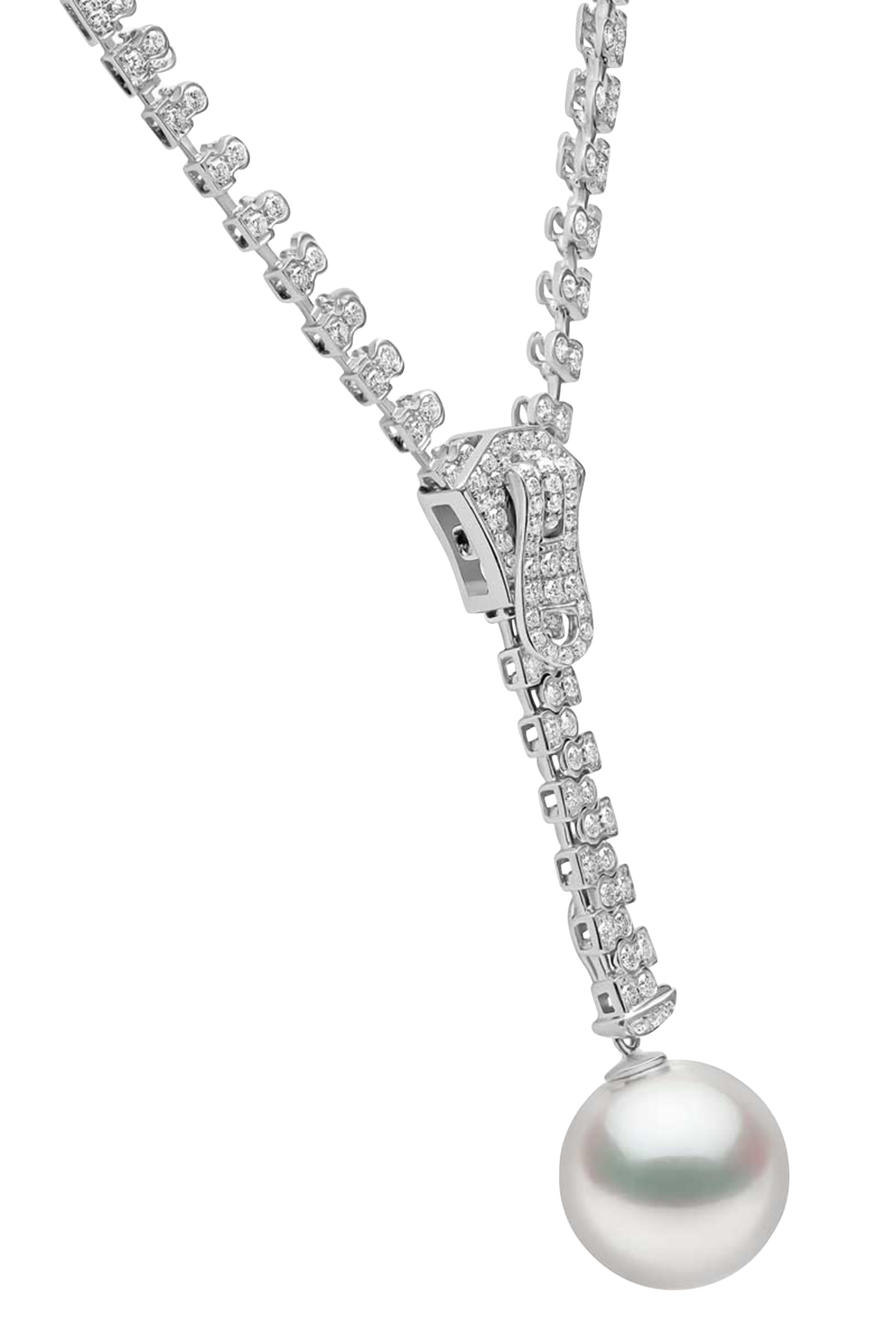 Zyyp Zip Necklace, 18K White Gold with South Sea Pearl & Diamonds