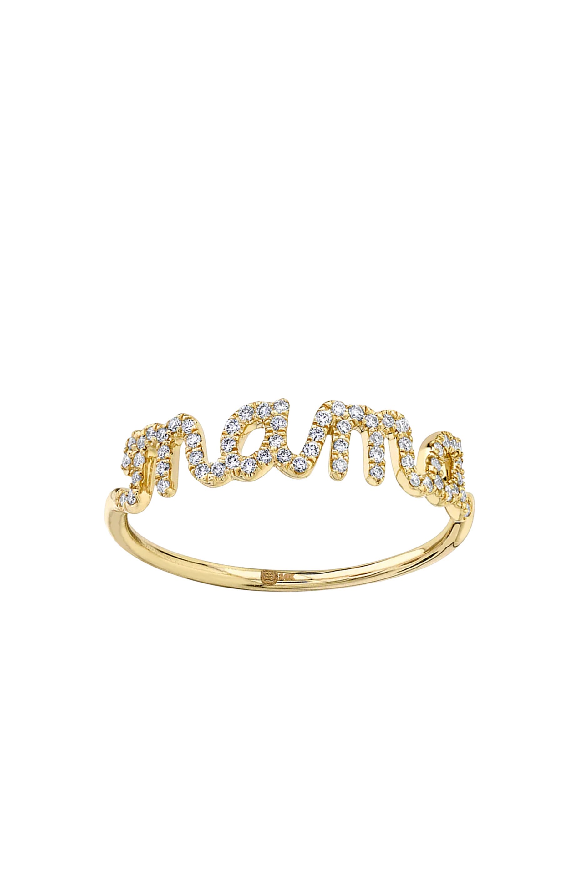 Mama Script Ring, 14k Gold & Diamond