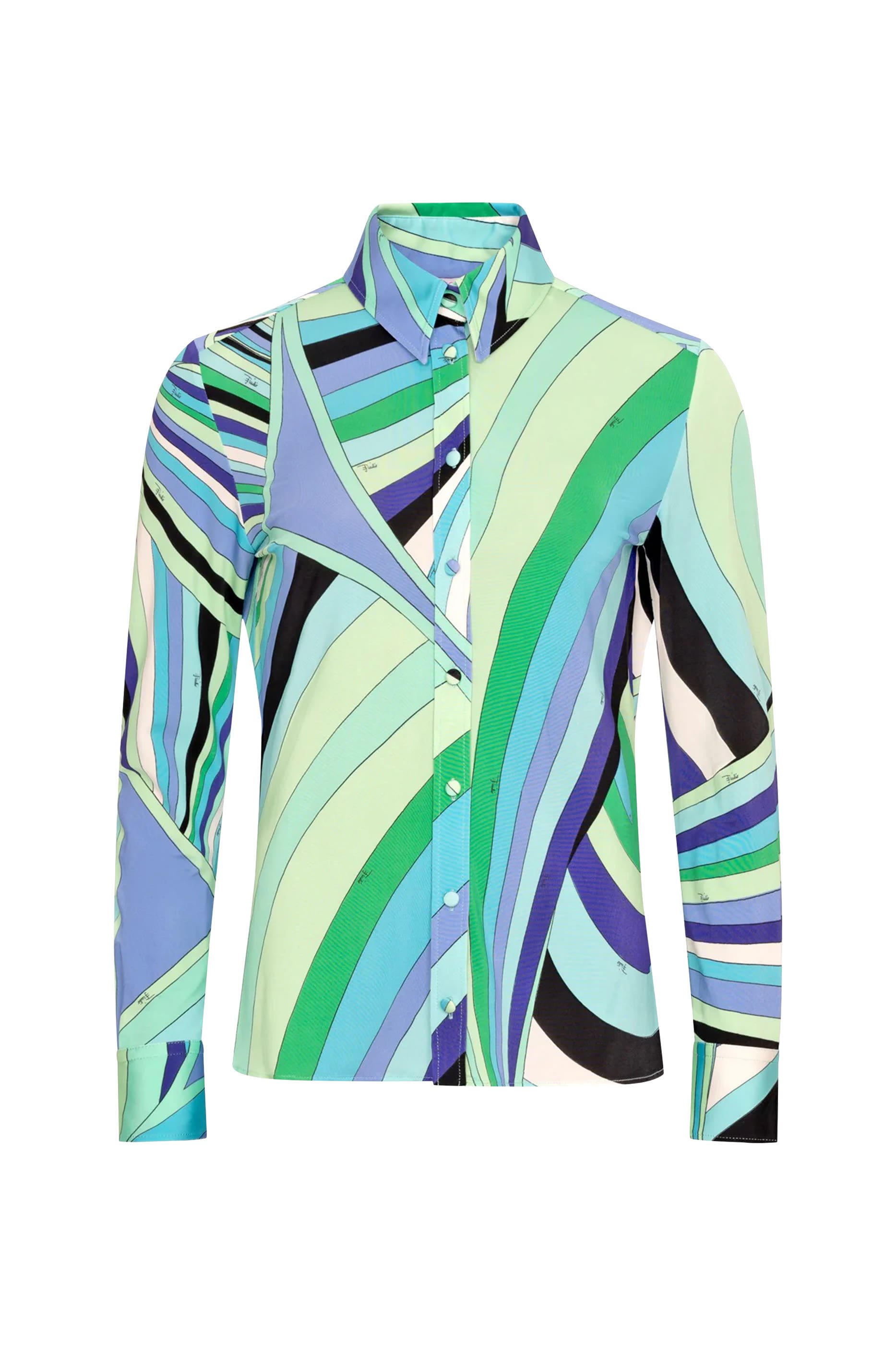 Wave-Print Long Sleeves Shirt