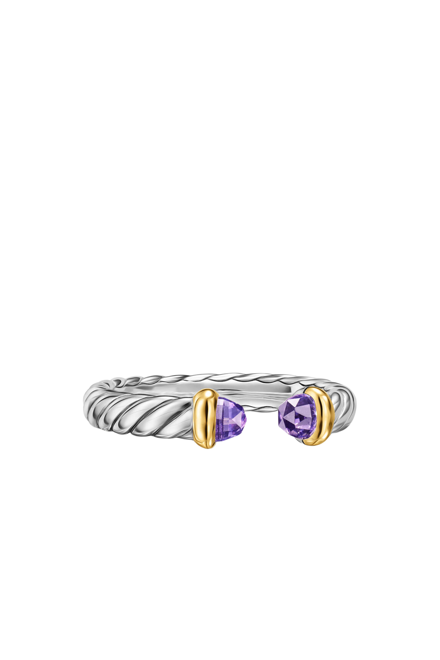Petite Cable Open Ring, Sterling Silver, 14k Yellow Gold & Amethyst