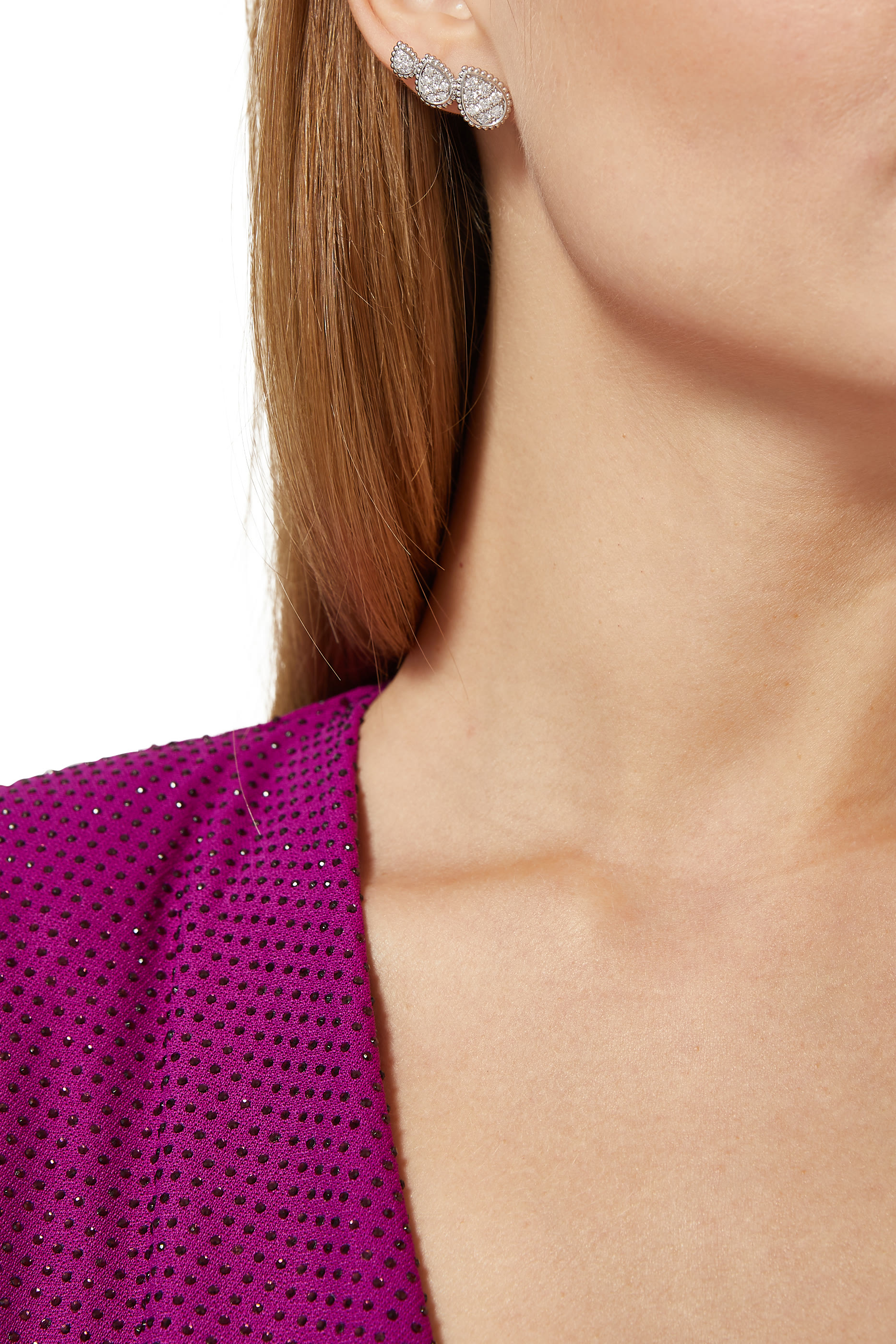 Serpent Boh&egrave;me Triple Motif Stud Earrings, Paved with Diamond