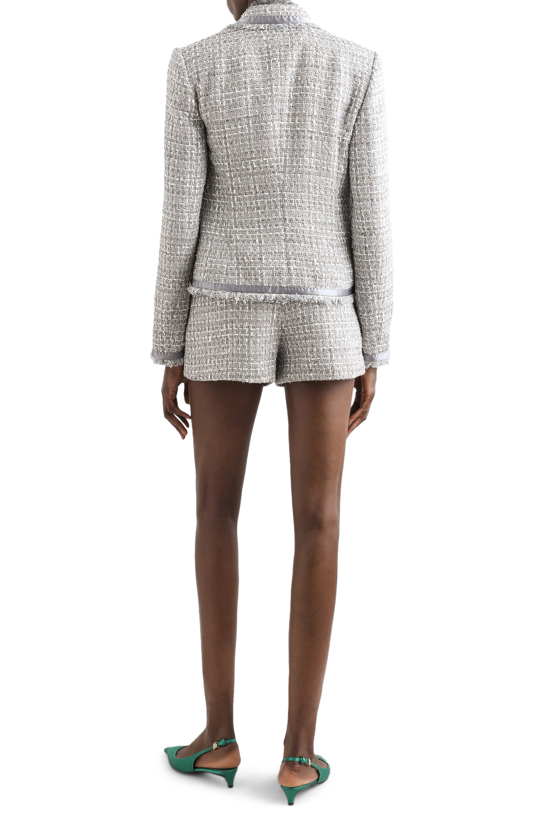 Short Single-Breasted Lam&eacute; Boucl&eacute; Jacket