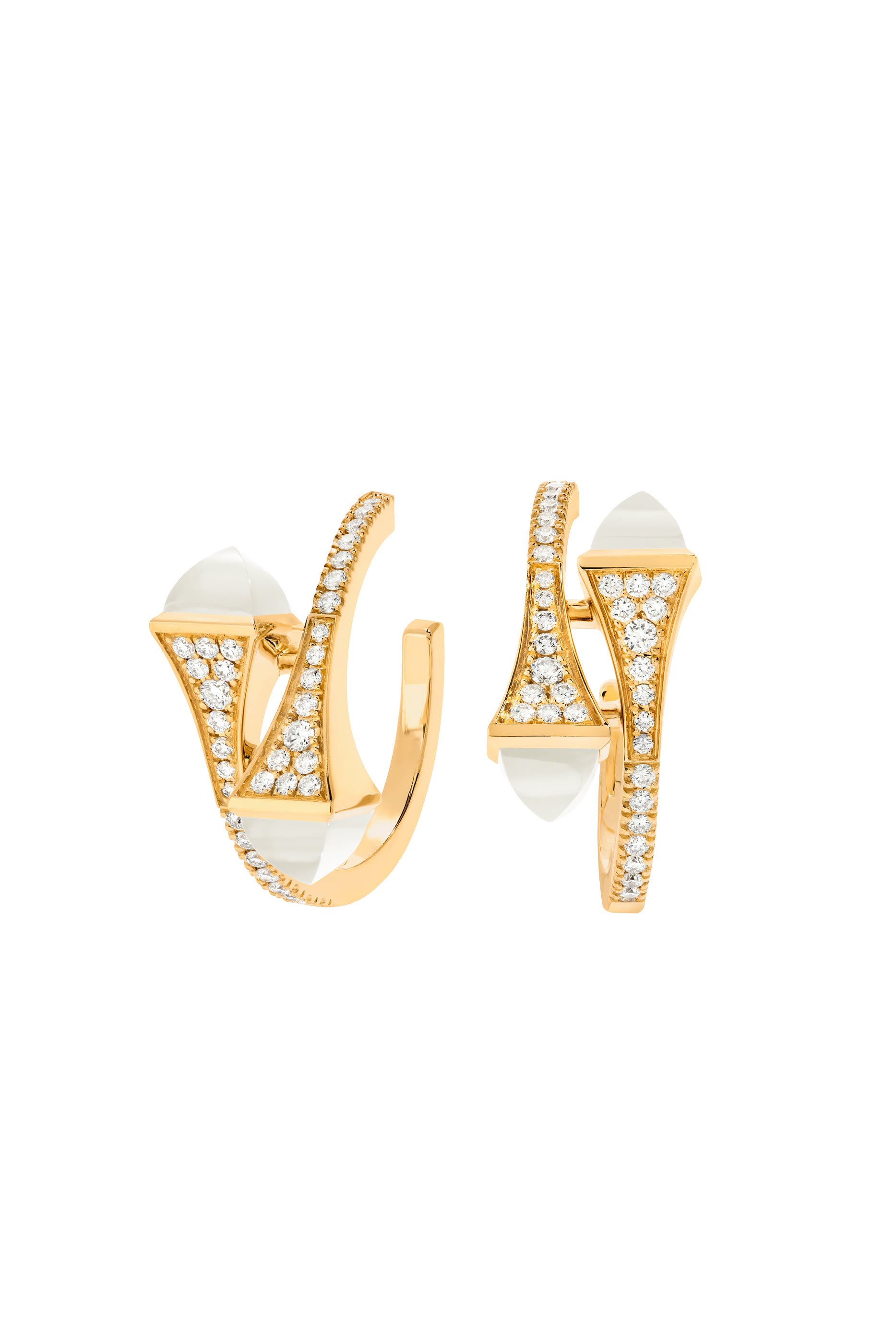 Cleo Huggie Earrings, 18k Yellow Gold & Moonstone, Diamonds