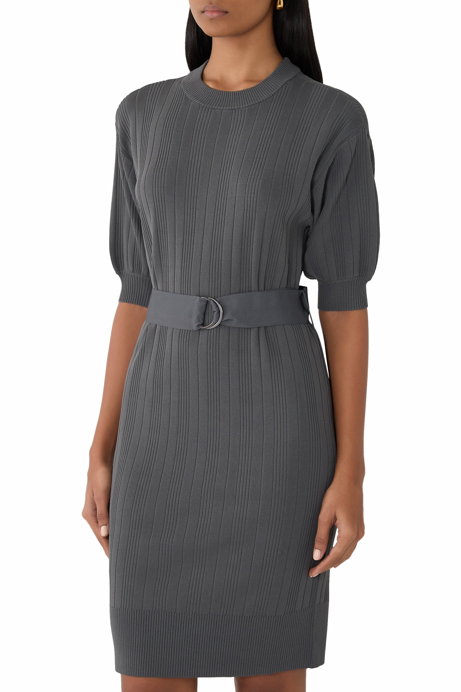 Ribbed Midi Dress with Belt