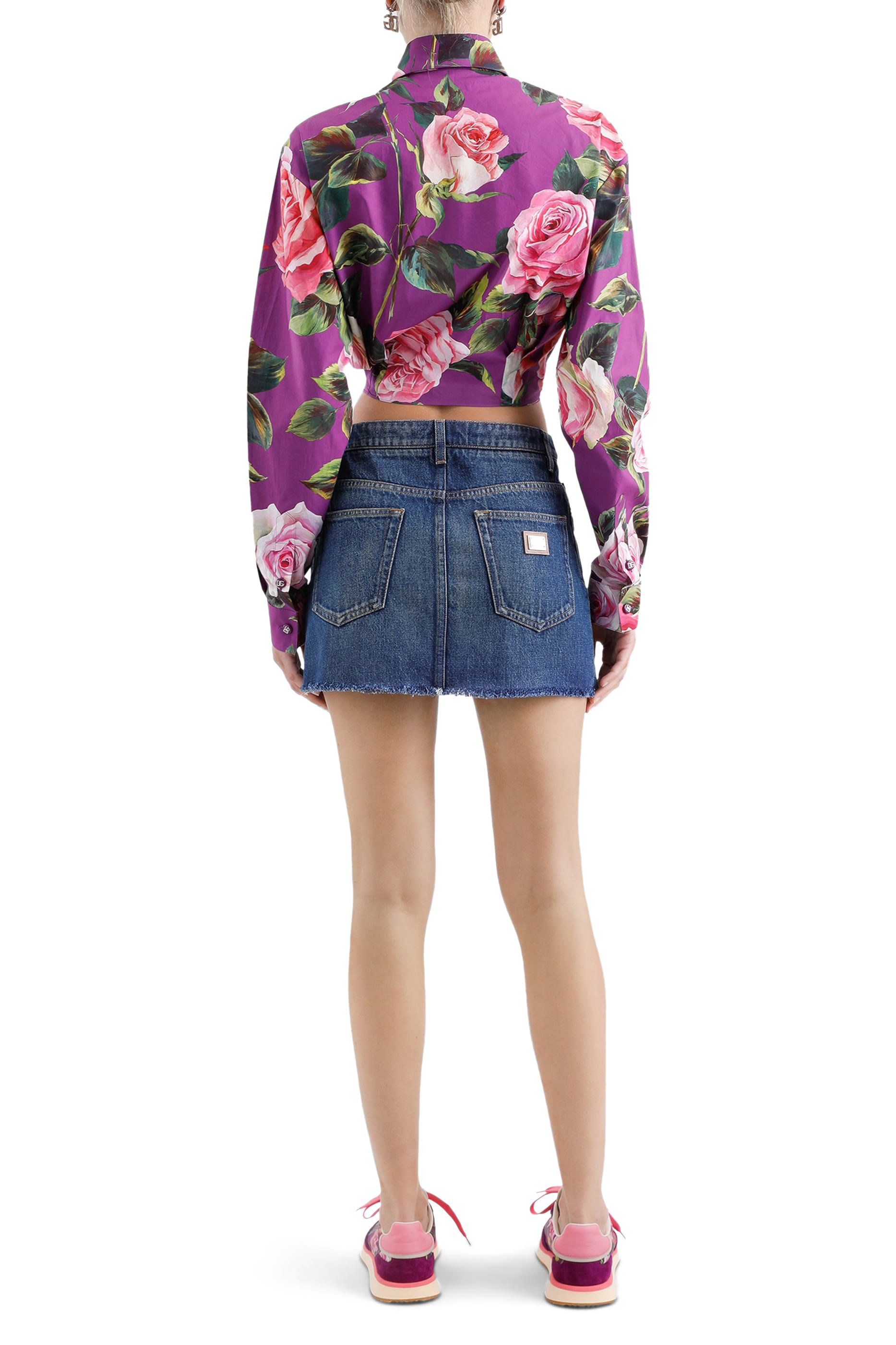 Rose Print Cotton Pussy-Bow Shirt