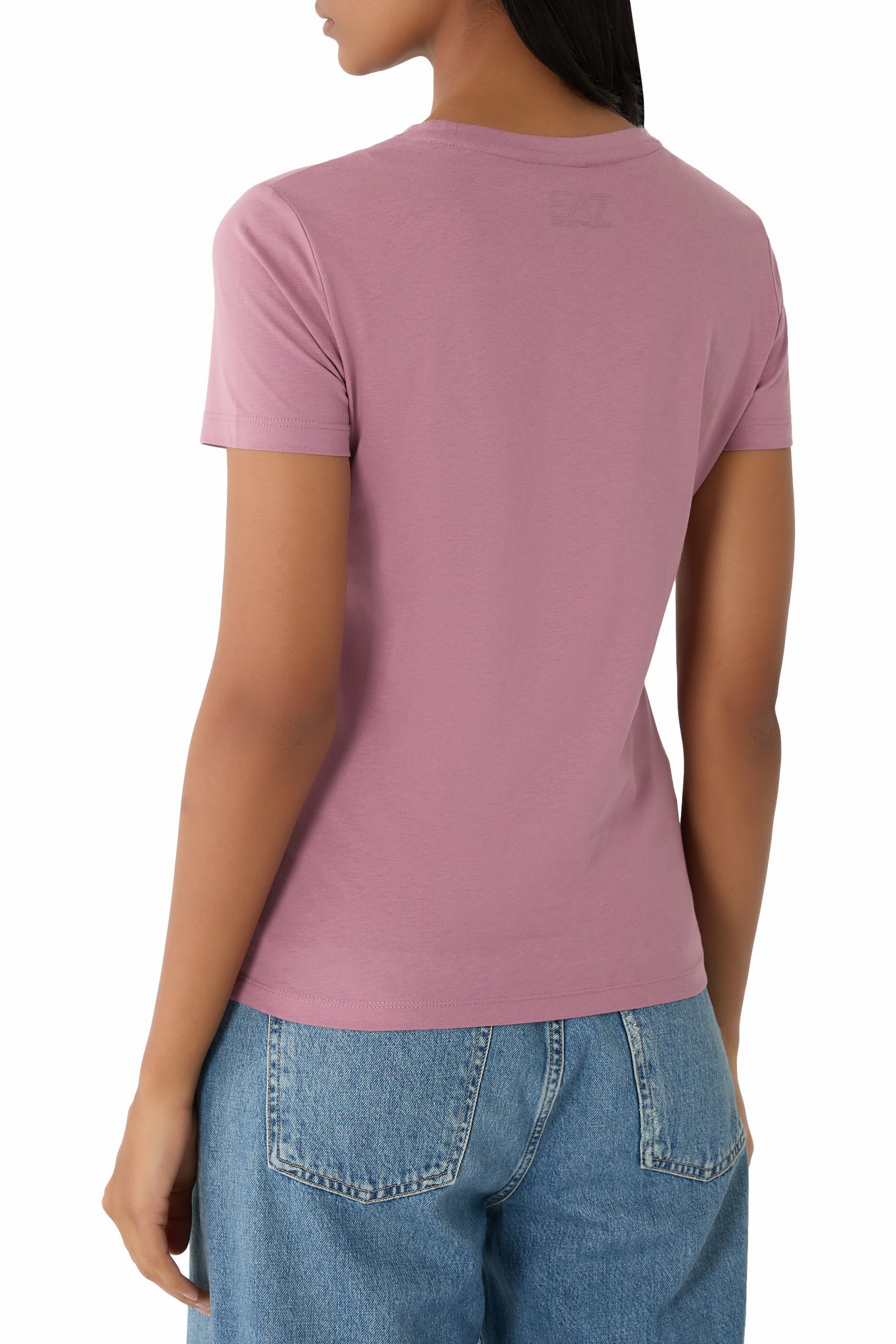 Rhinestone Embellished Logo Cotton T-Shirt