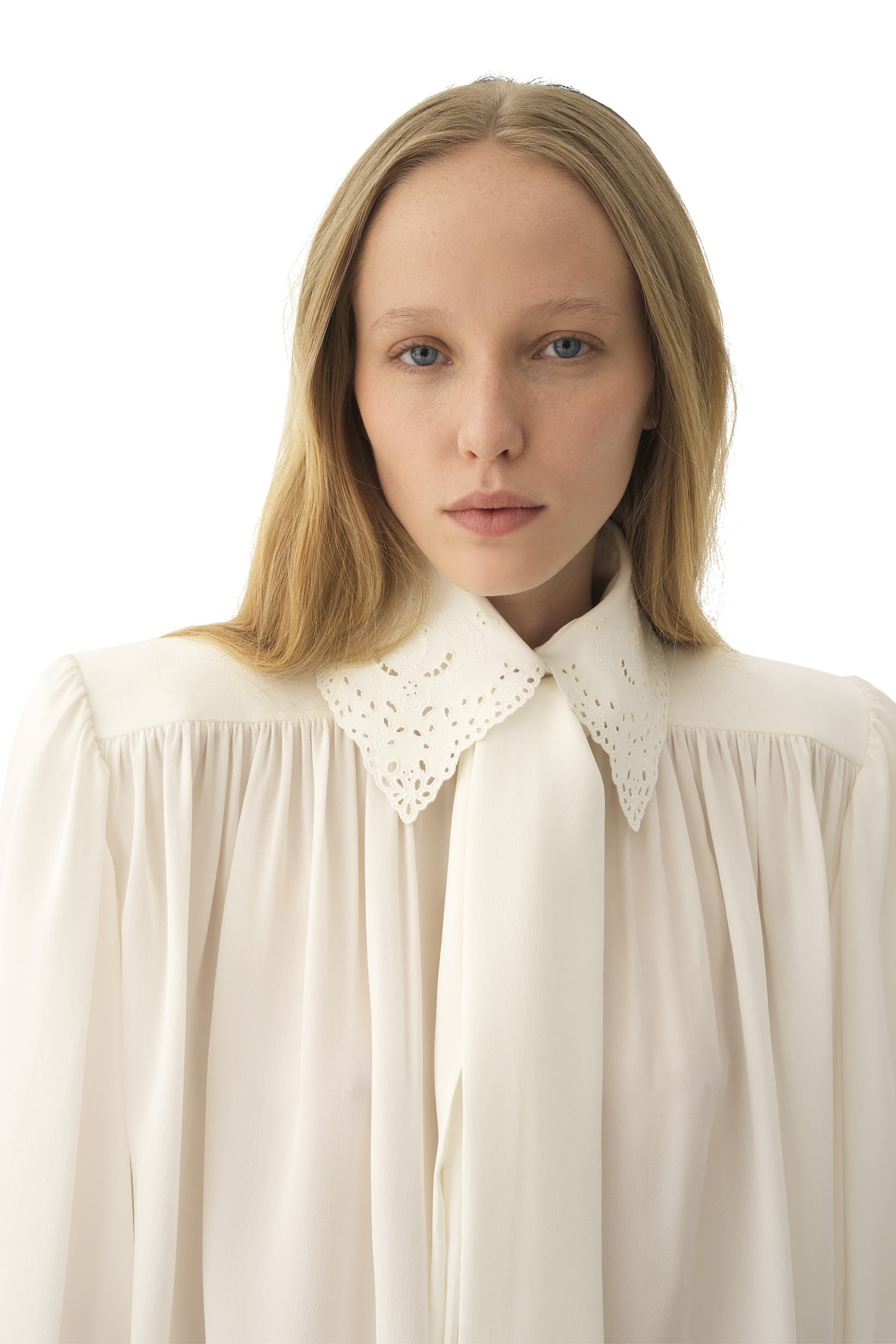 Gathered Scarf-Tie Blouse 