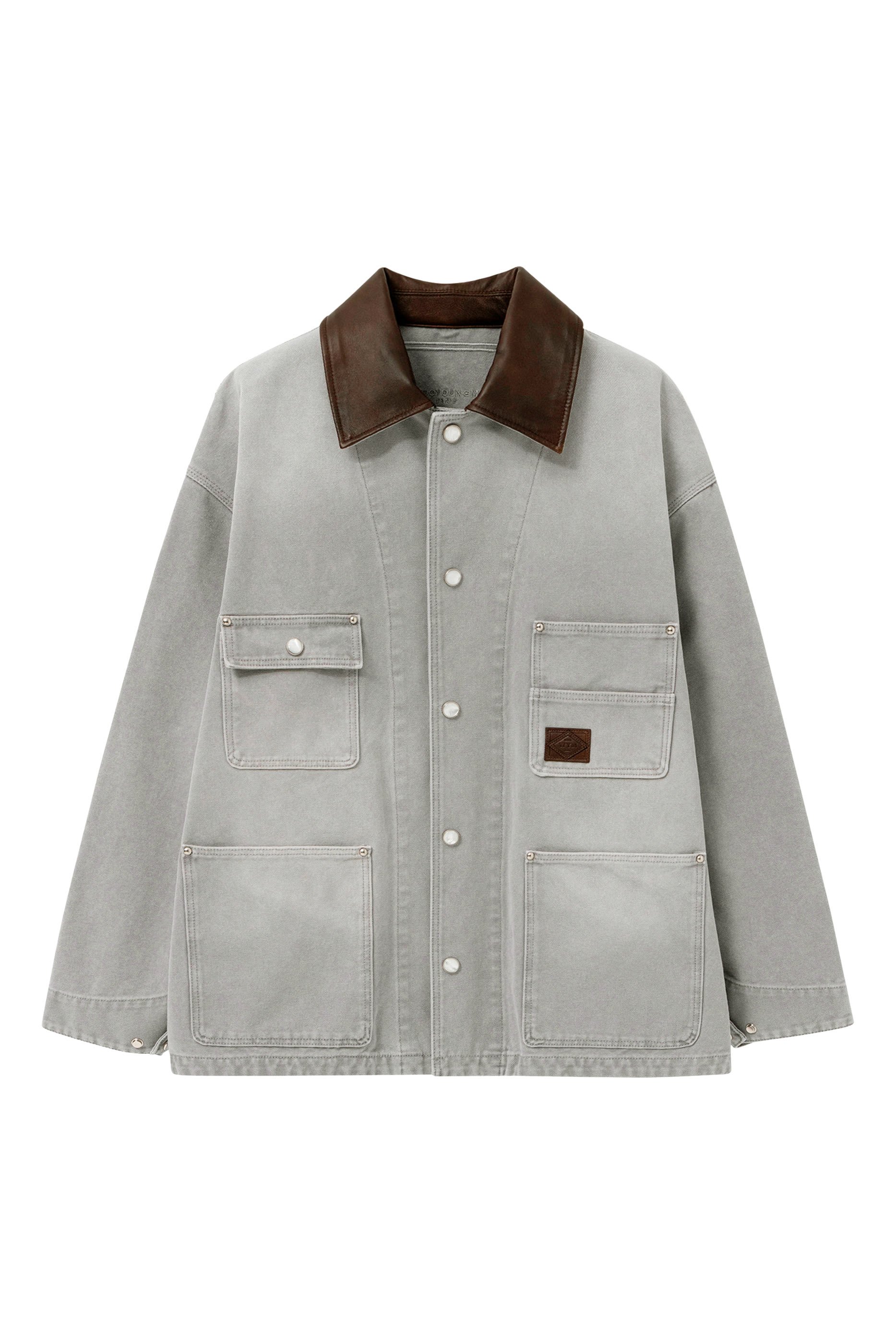 Leather Collar Dyed Denim Coat