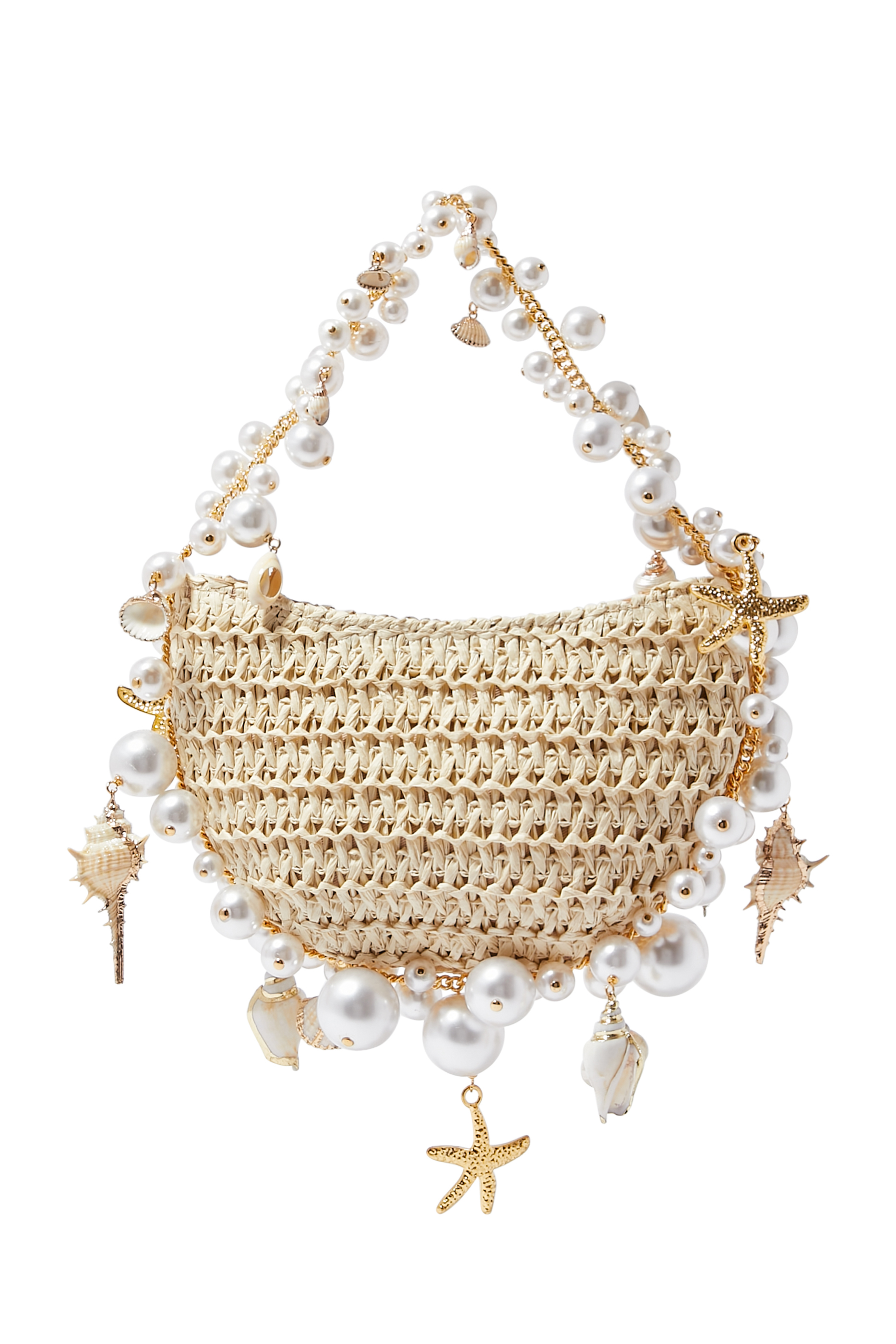 Cluster Shell Raffia Clutch