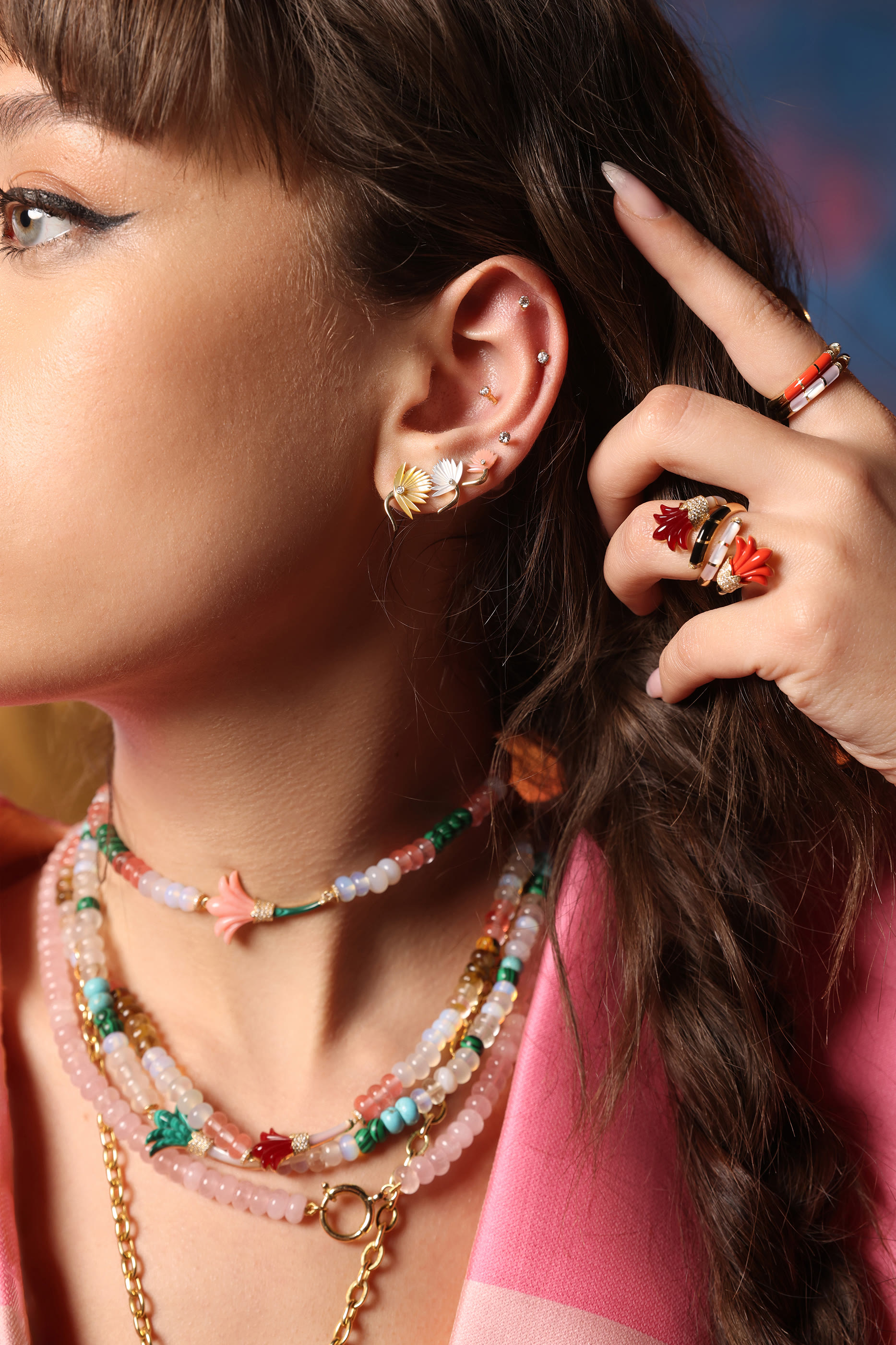 Psychedeliah Necklace, 18k Gold with Mother of Pearl & Diamonds