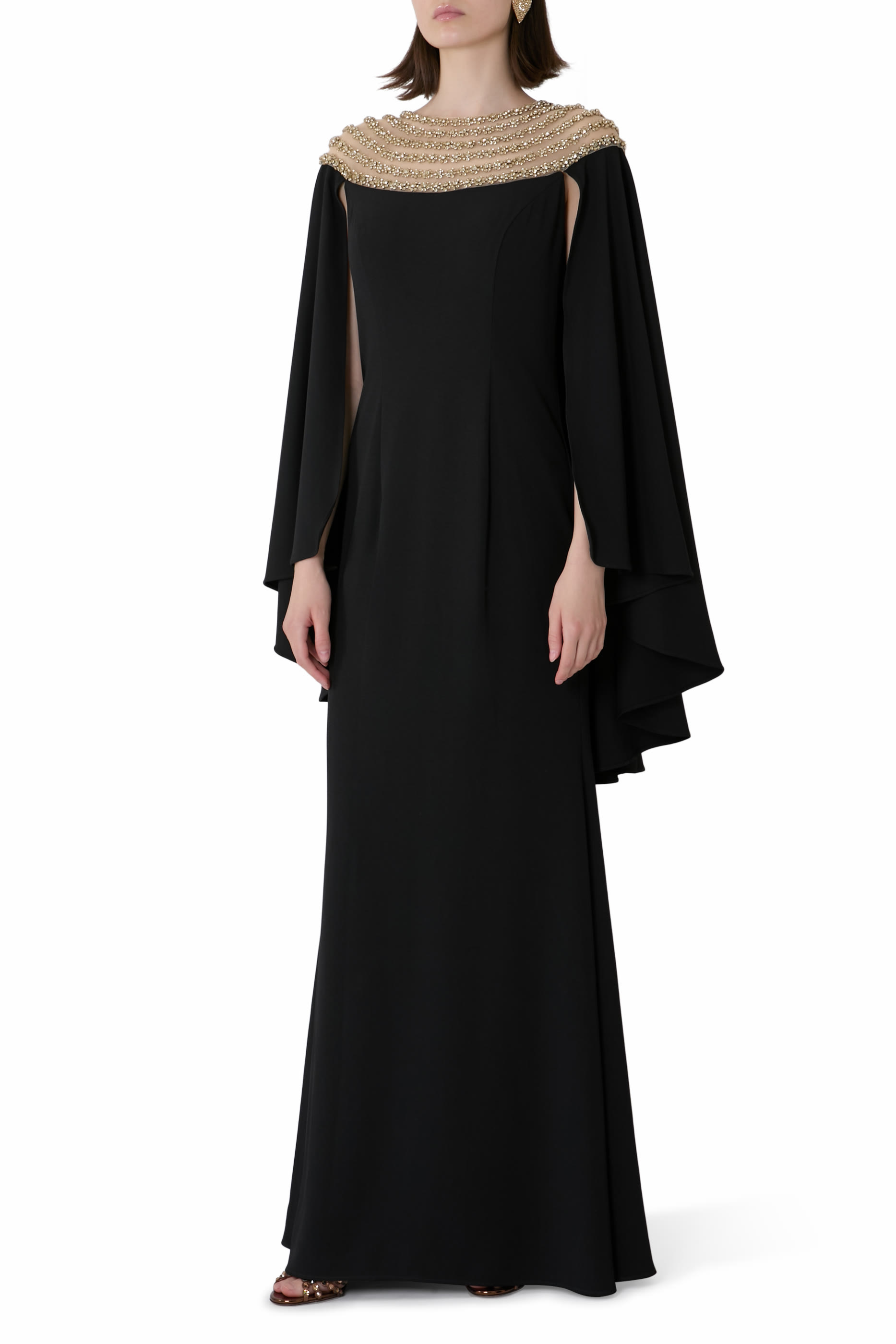 Bead Cape Sleeves Gown
