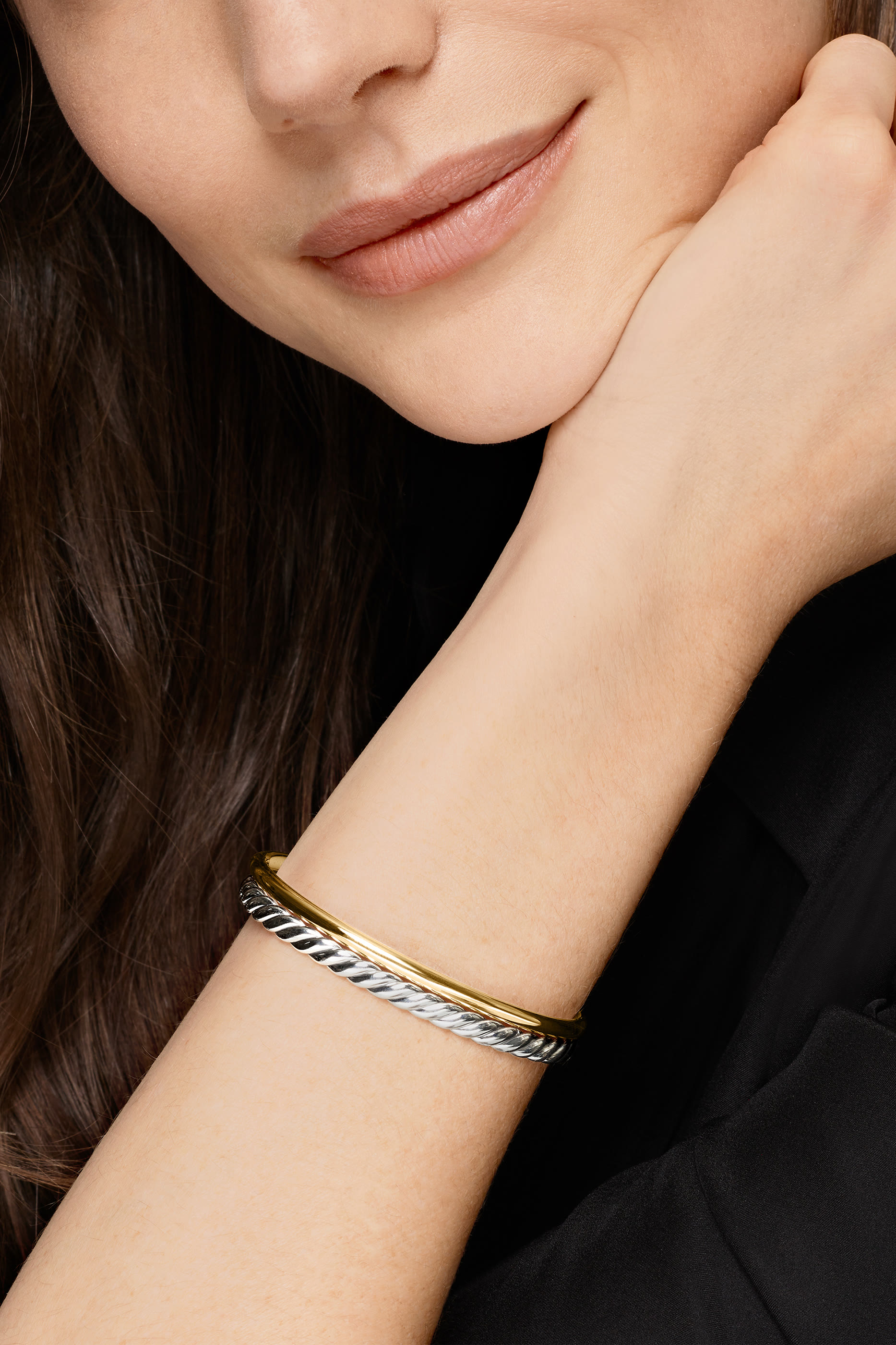 DY Mercer&reg; Two Row Cuff Bracelet, 18k Yellow Gold & Sterling Silver