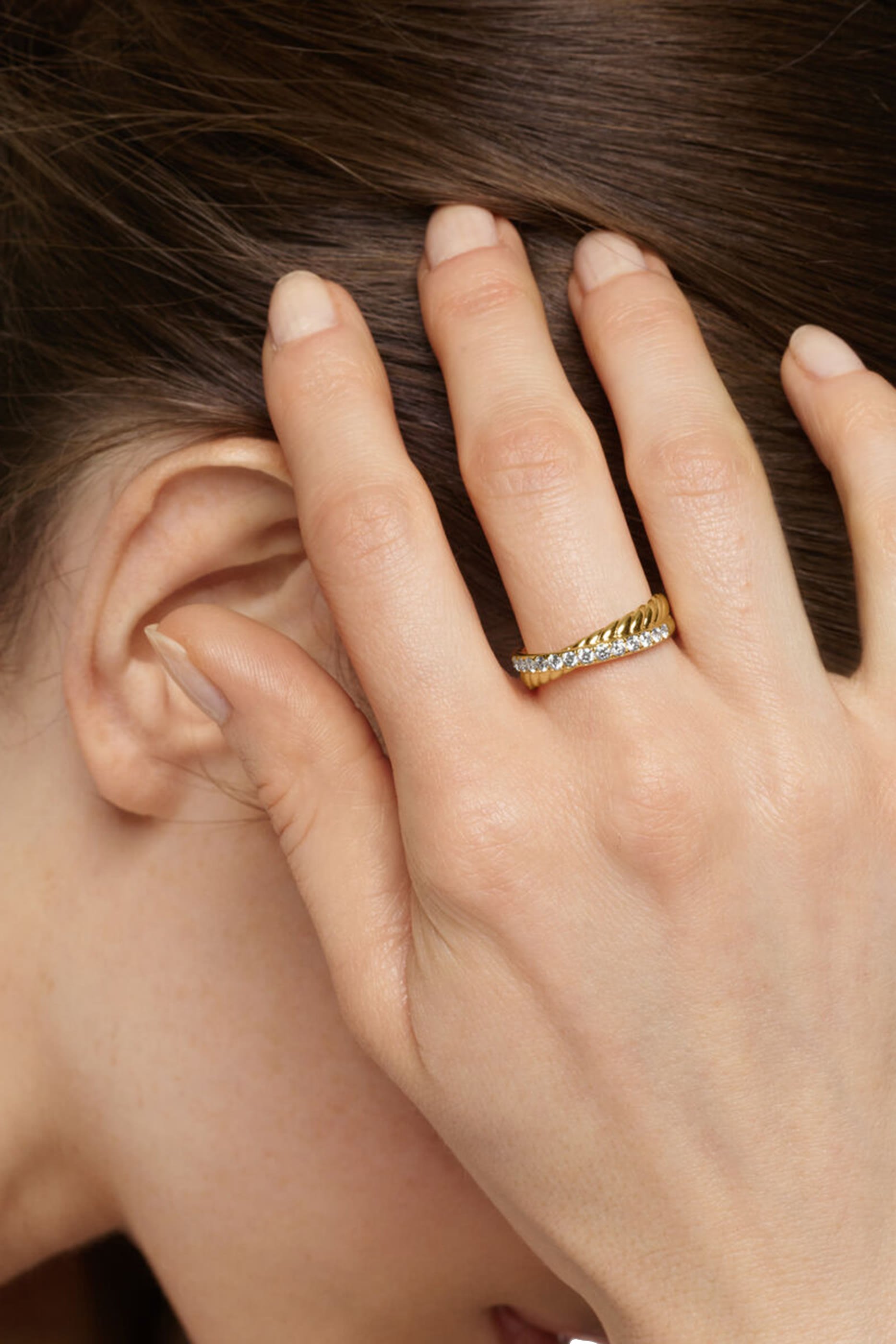 Crossover Two Row Ring, 18K Yellow Gold & Diamonds