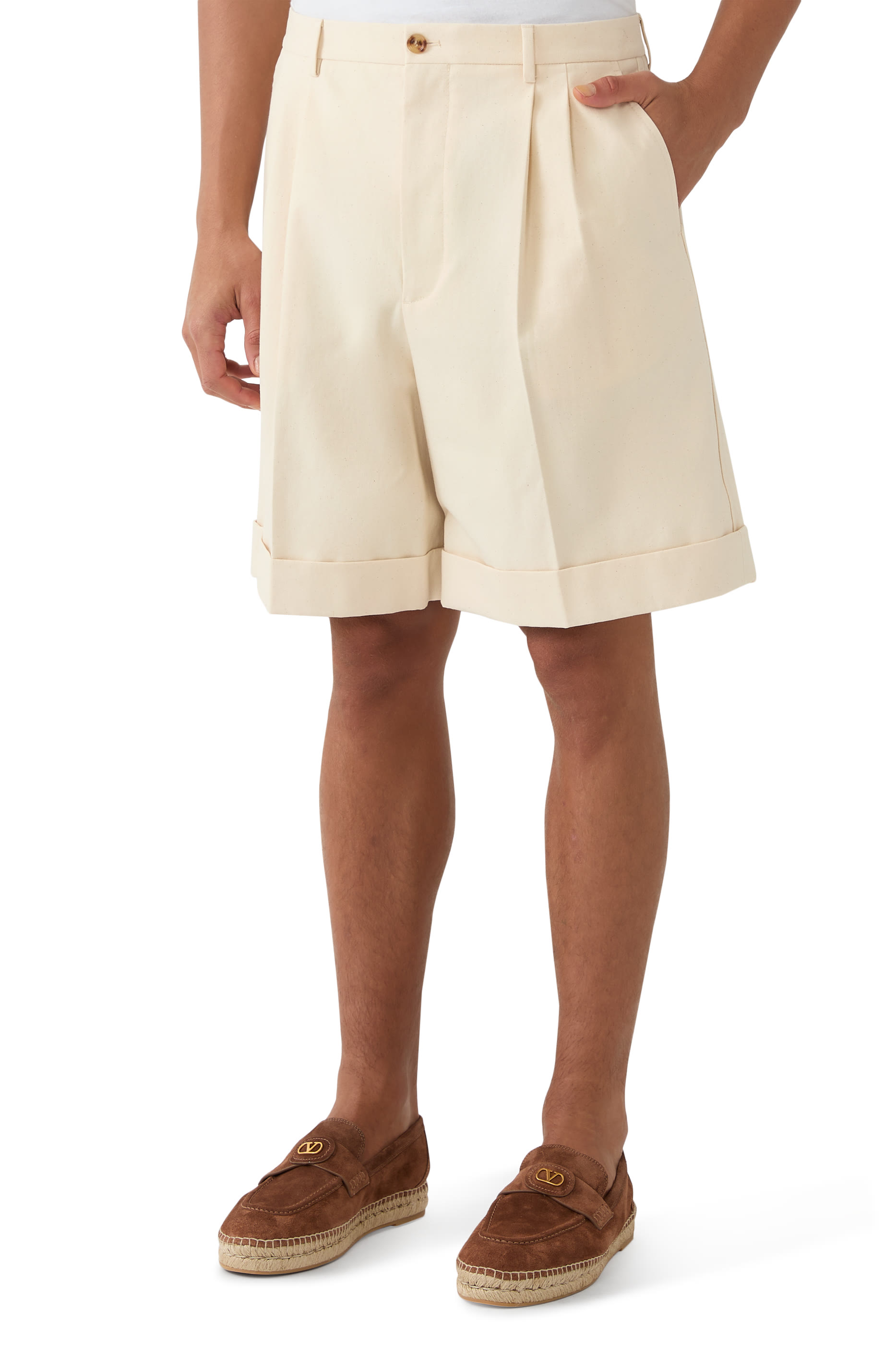 Cotton Canvas Cuffed Bermuda Shorts