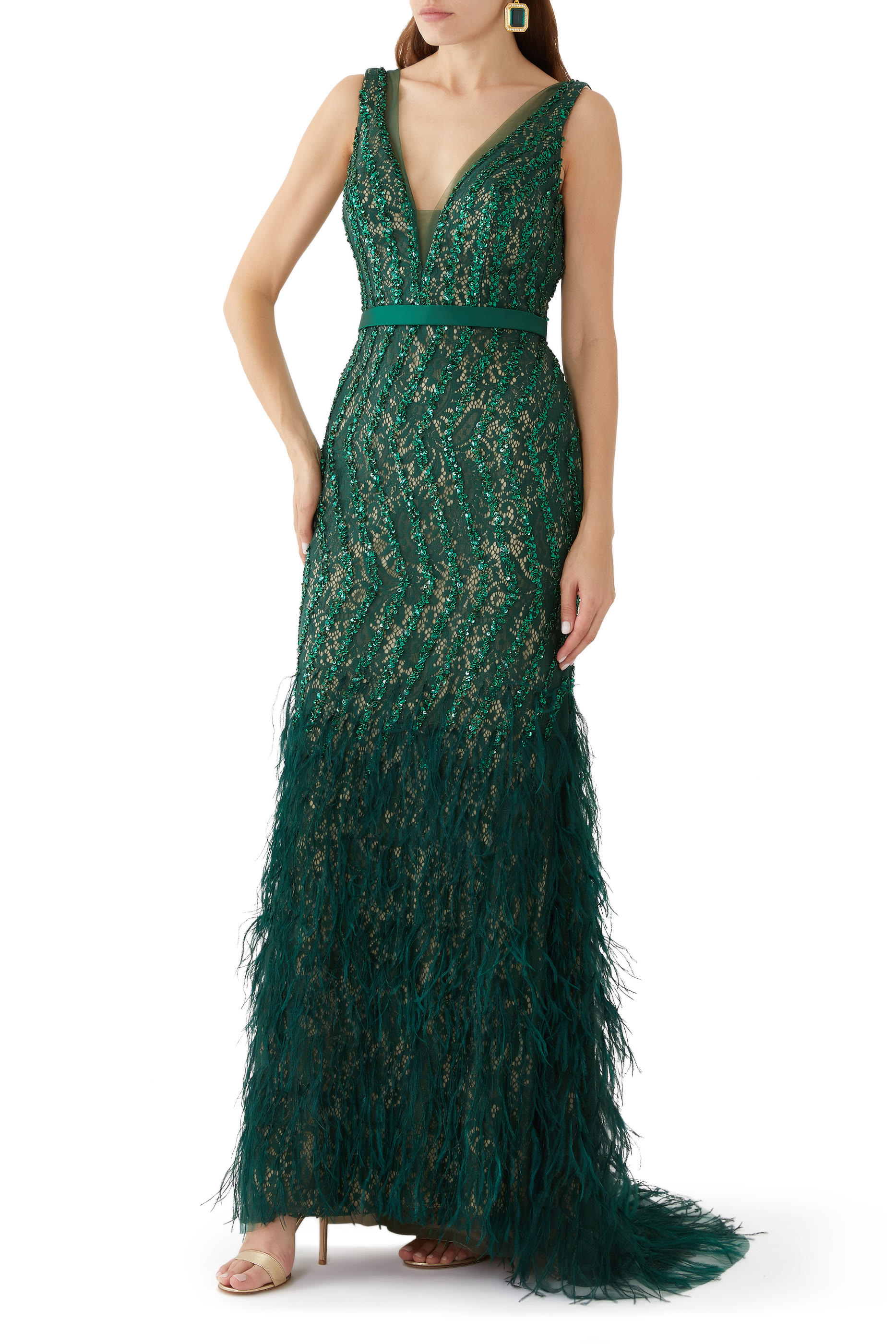 Feather Sleeveless Gown