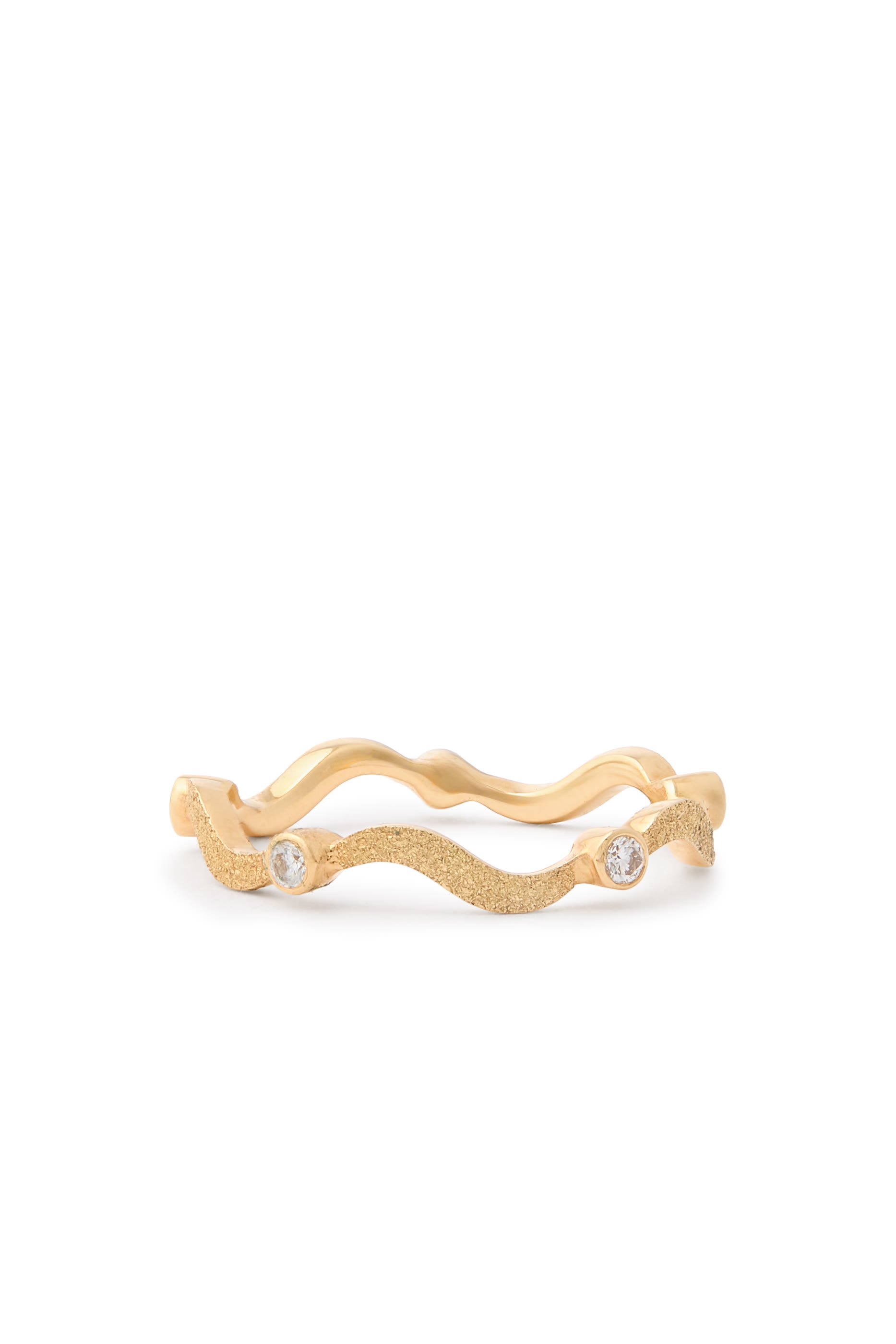Gold Single Wave Ring, 18K Yellow Gold & Diamonds