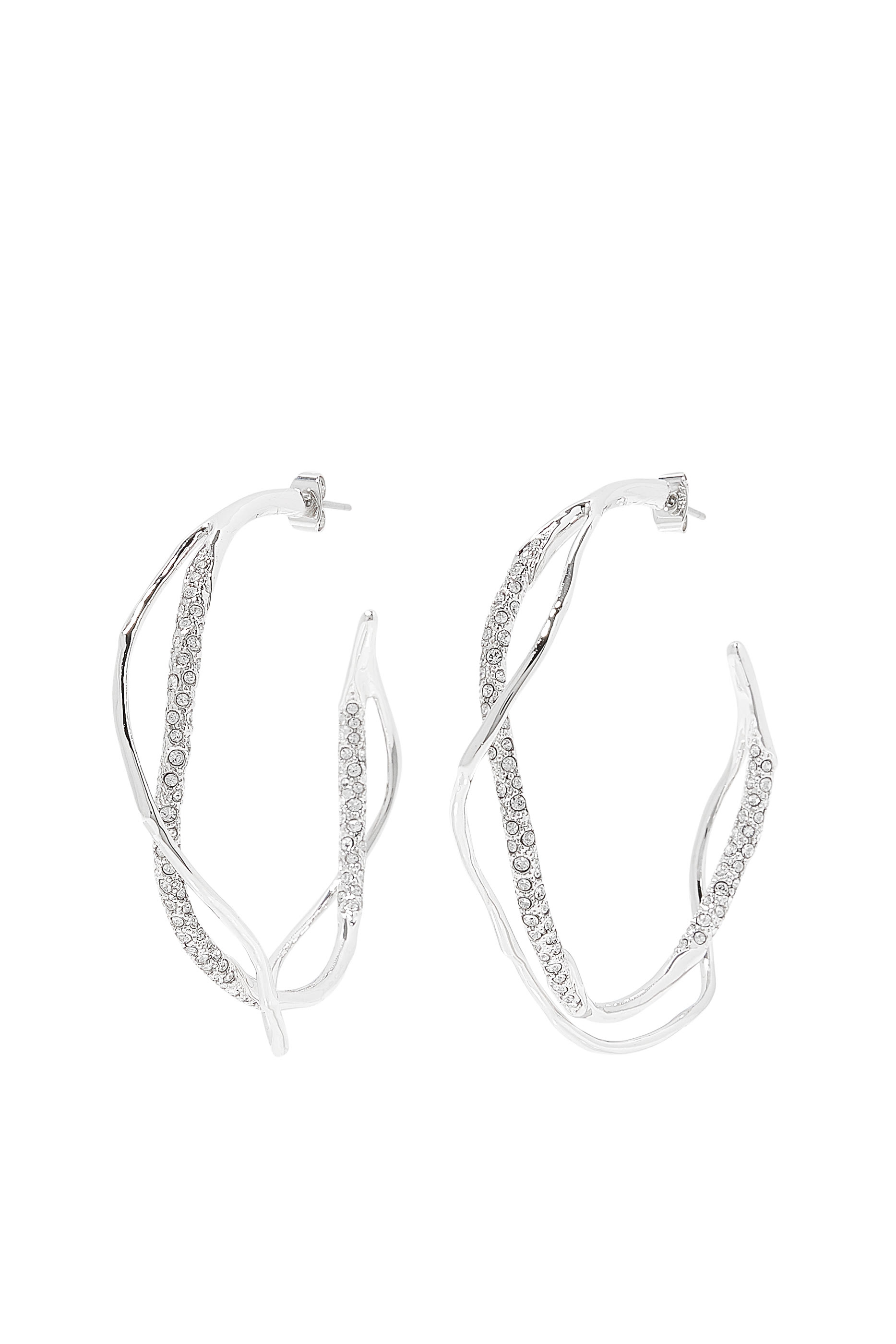 Intertwined Two Tone Pave Hoop Earrings
