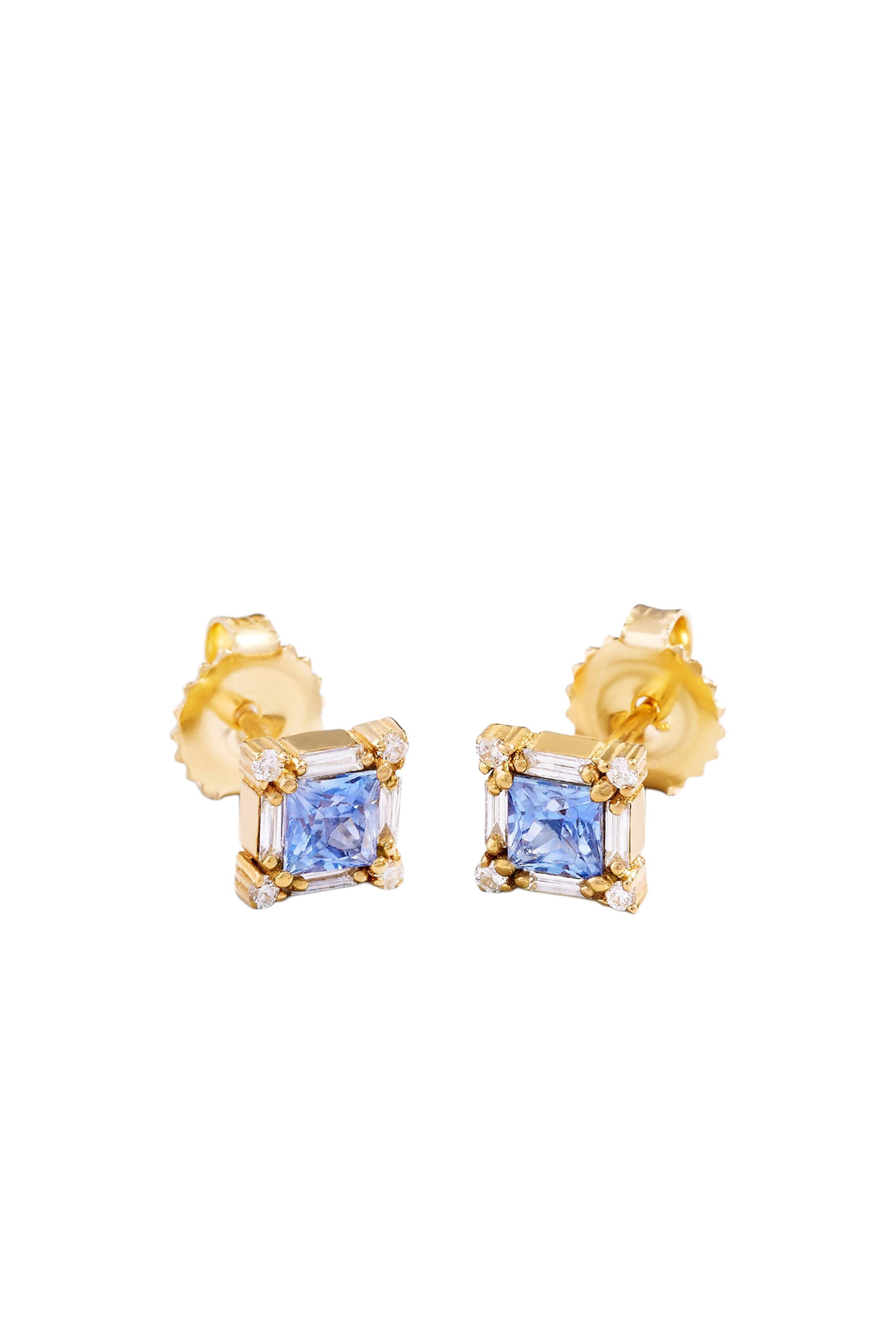 Princess Midi Light Blue Sapphire Studs, 18K Yellow Gold & Diamonds