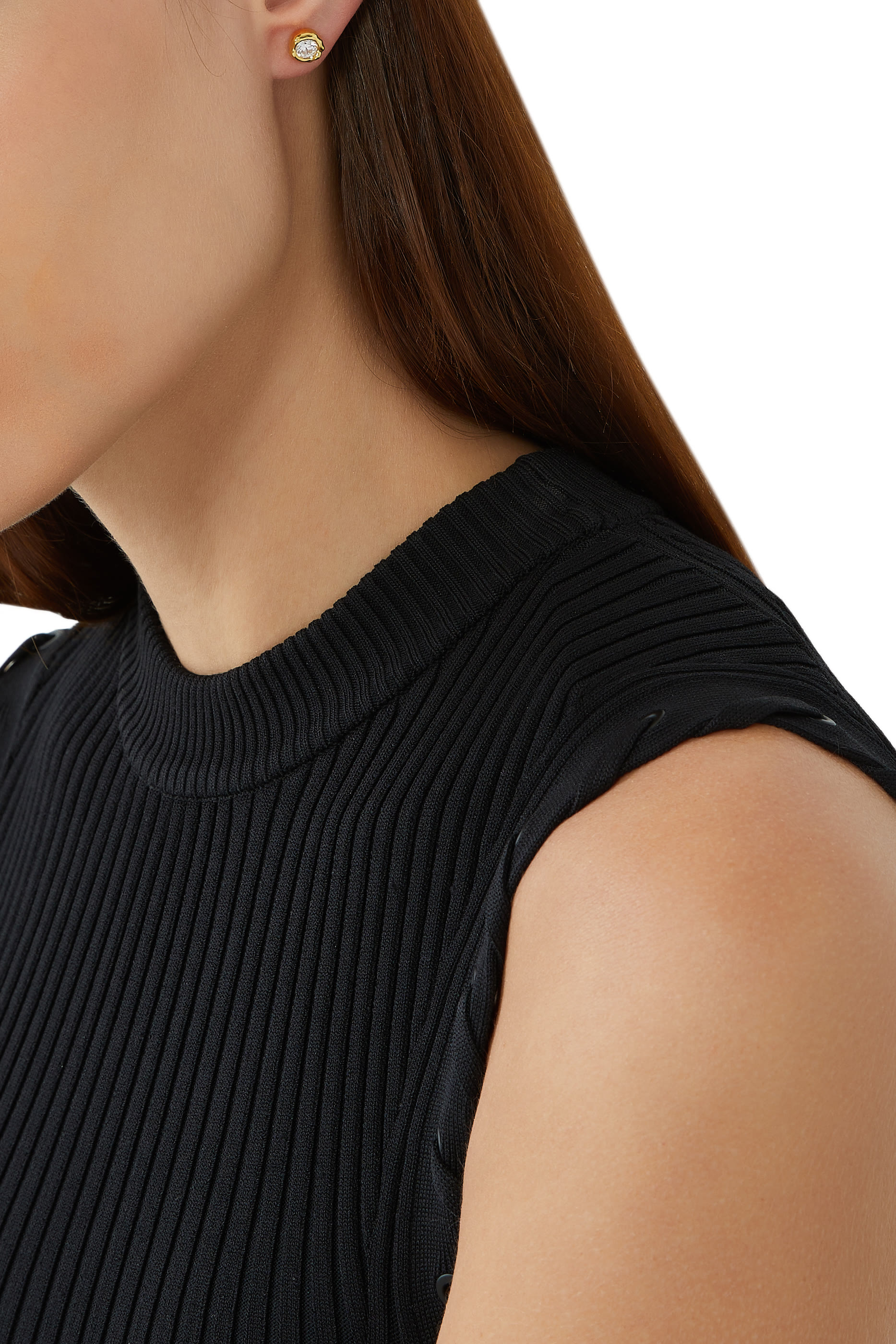 Asterales Molten Bezel Stud Earrings, 14k Gold-Plated Brass, Surgical Steel Post & Cubic Zirconia