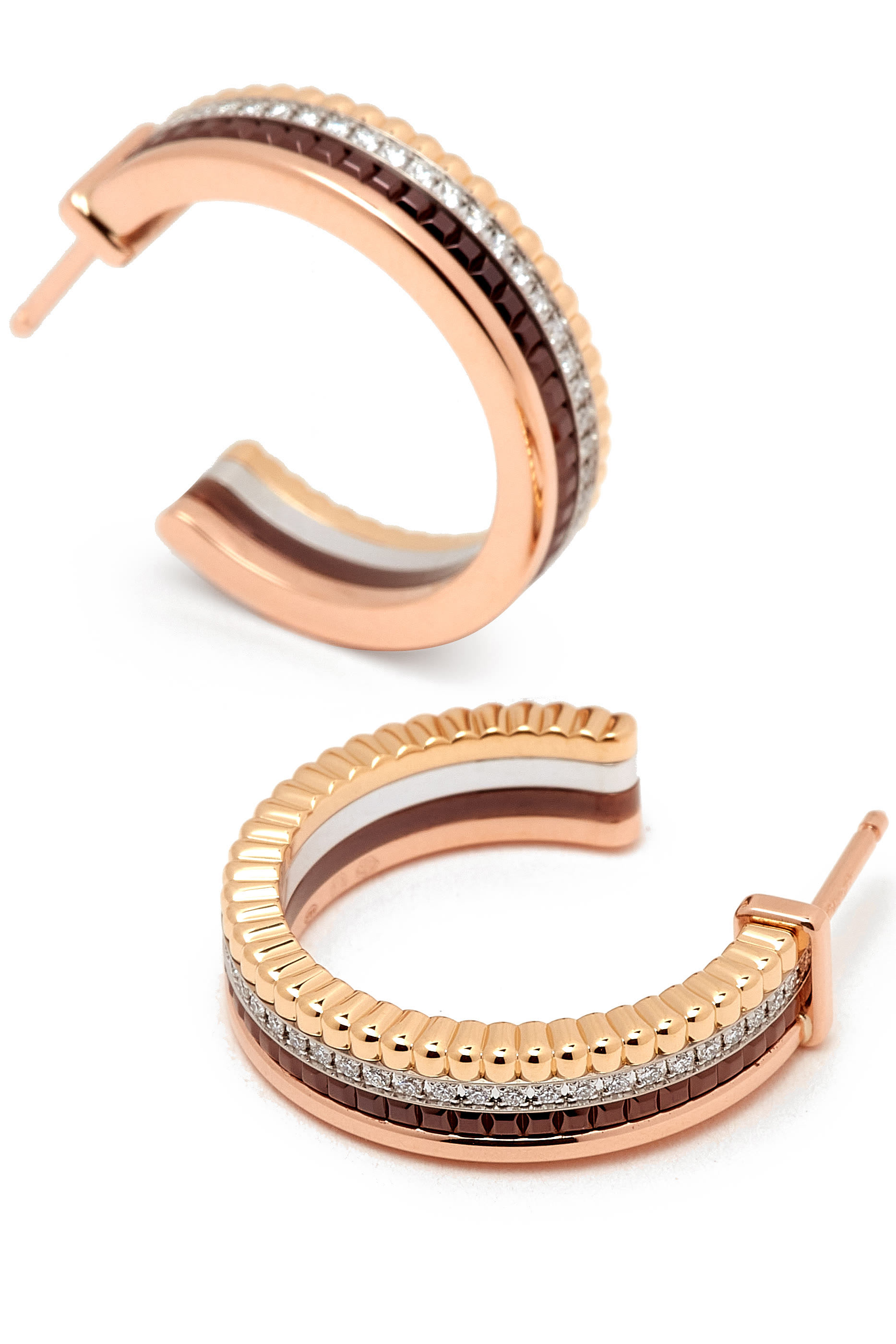 Quatre Classique Diamond Paved Hoop Earrings, 18k Mixed Gold With PVD & Diamonds