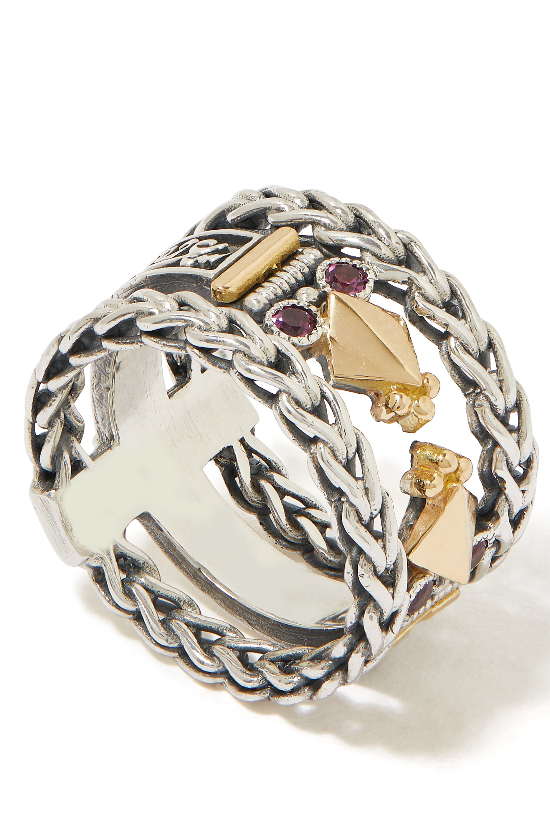 Rhodolite Happiness and Contentment Open Band, 18K Yellow Gold & Sterling Silver
