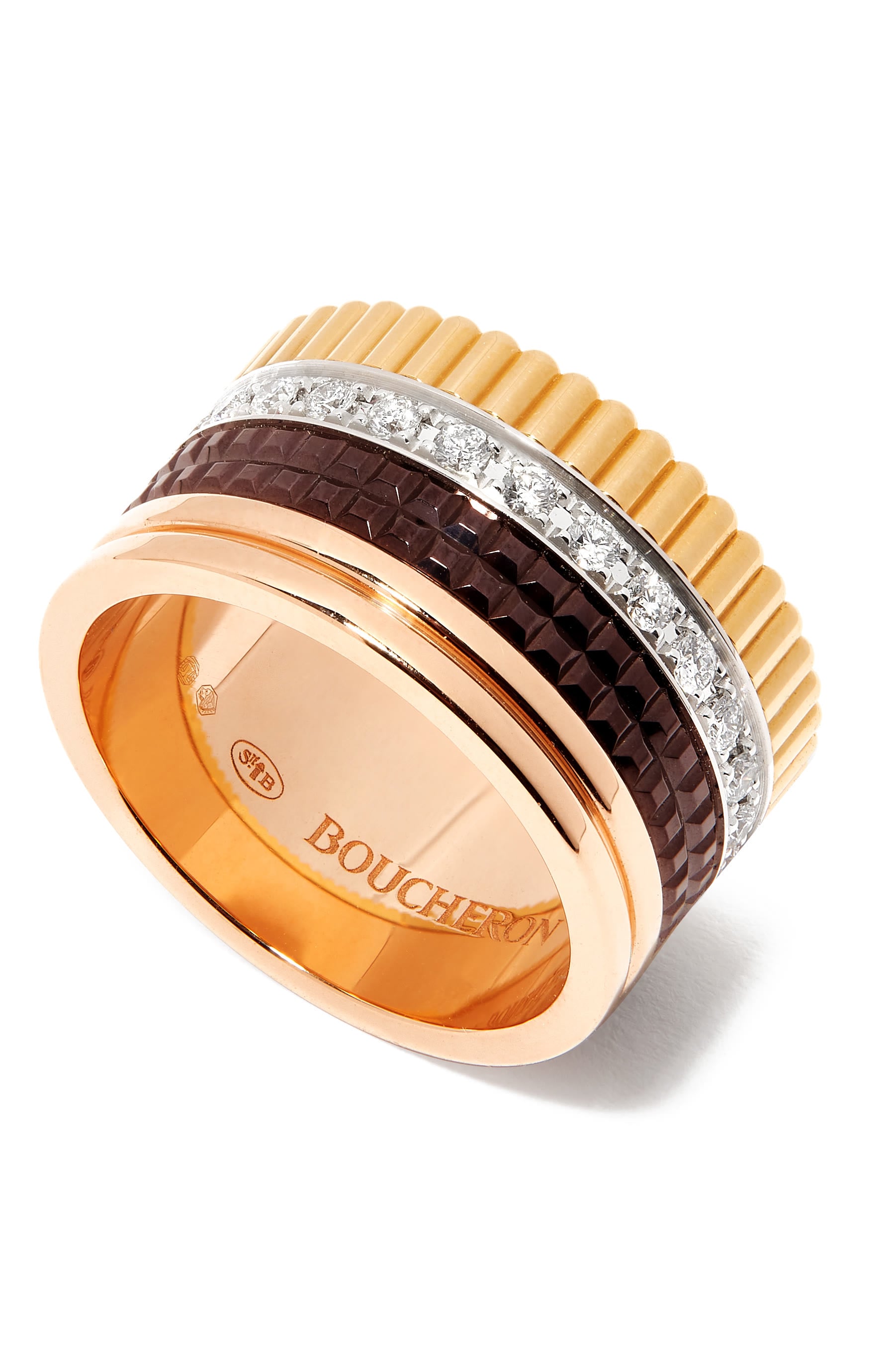 Quatre Classique Large Ring, 18k Mix Gold & Diamonds