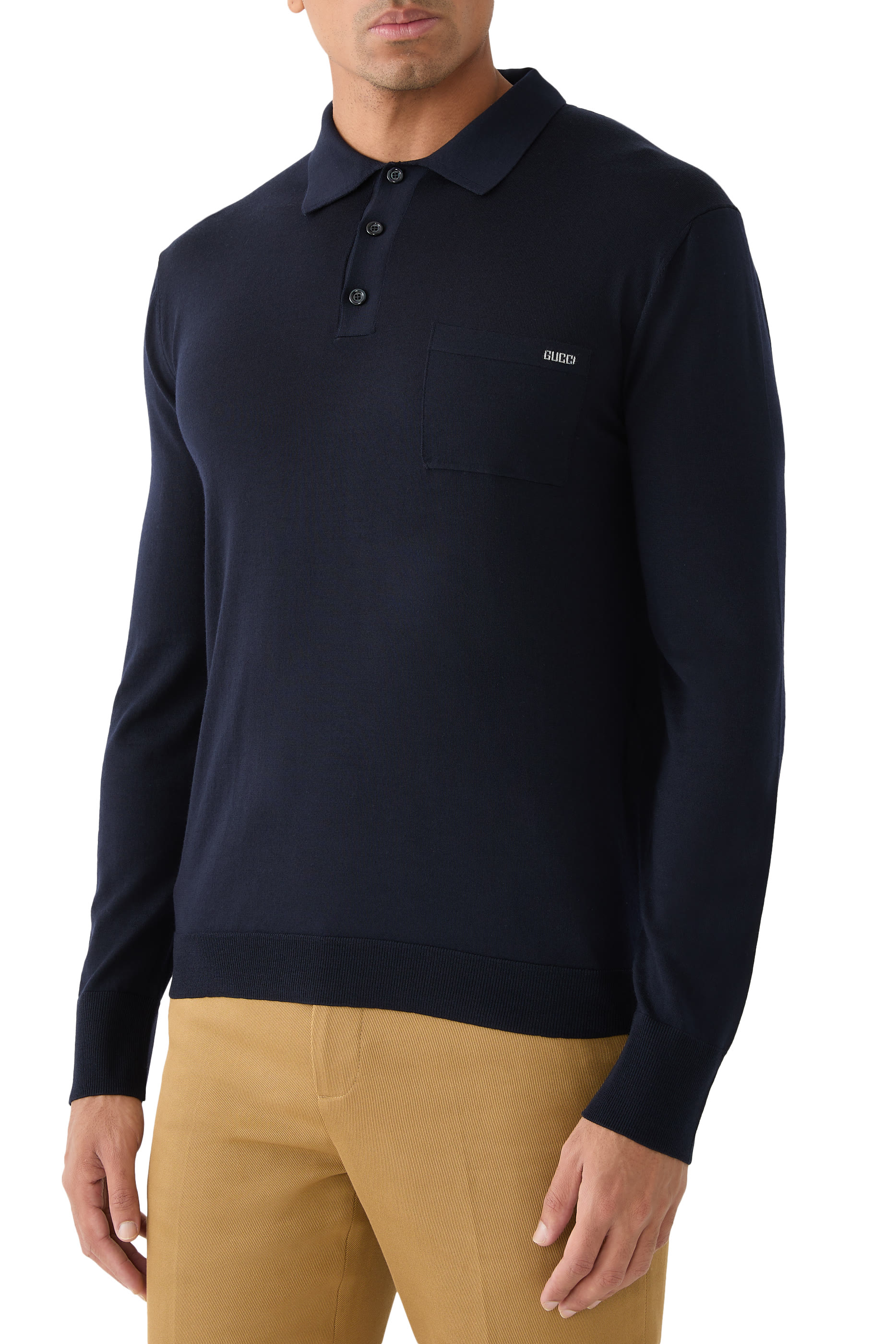 Fine Wool Knit Polo Top