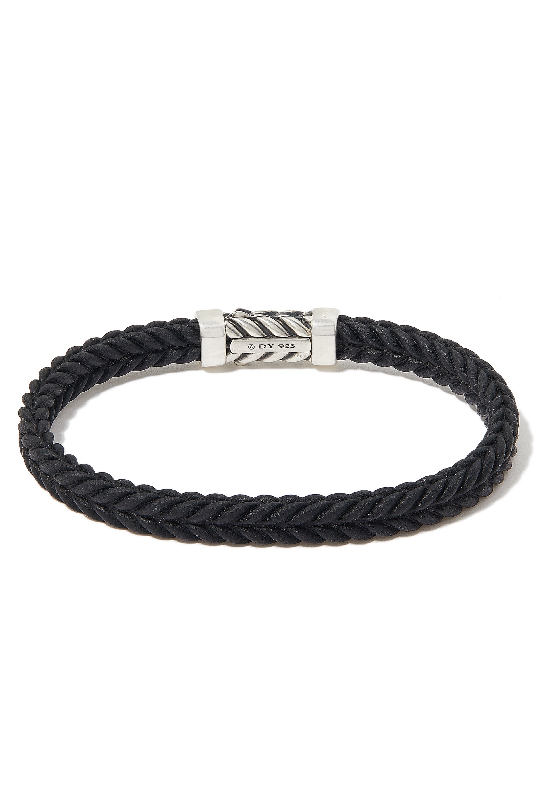 Chevron Woven Rubber Bracelet , Sterling Silver & Pav&eacute;-set Black Diamonds