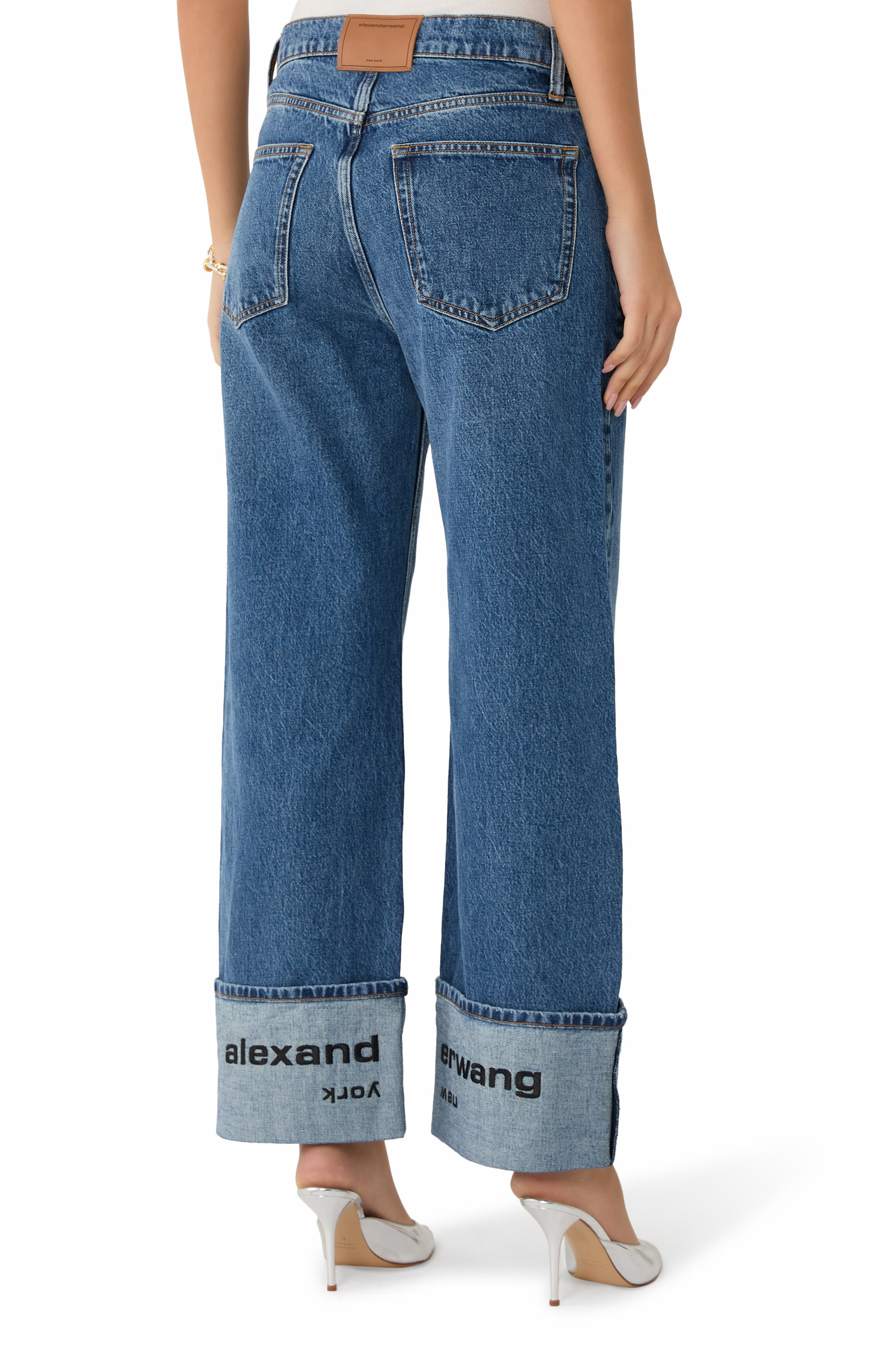 Logo Embroidered Mid Rise Jeans 