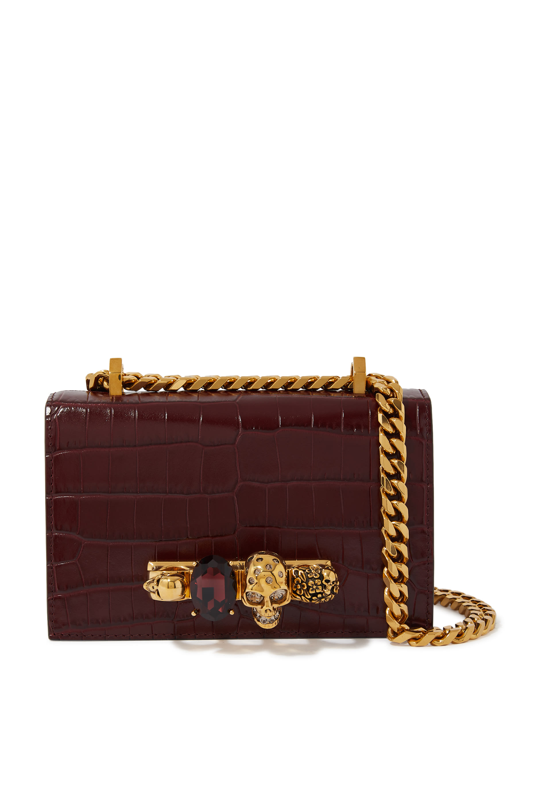 Mini Jewelled Croc-Embossed Satchel