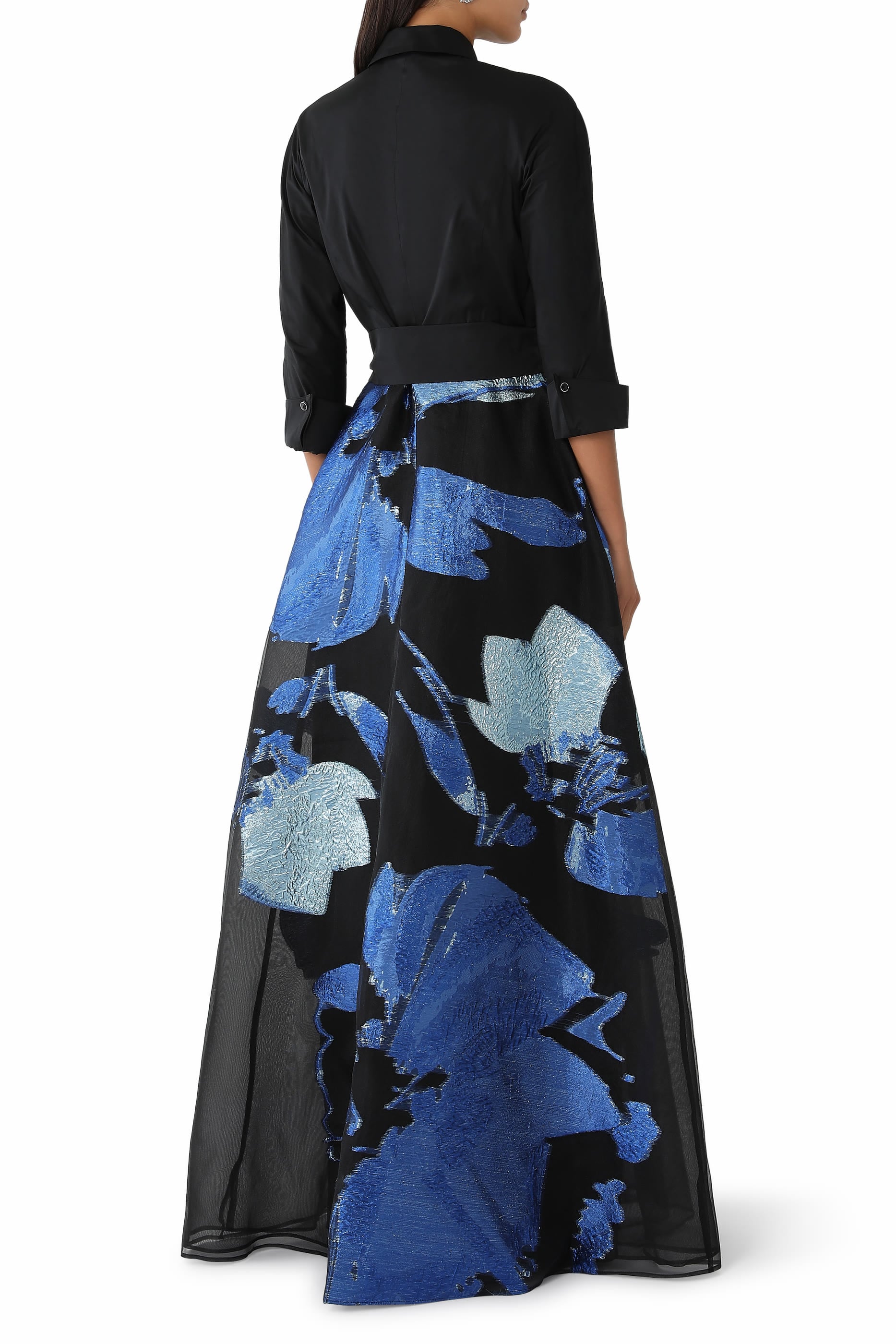 Taffeta Shirtwaist Metallic Organza Skirt Gown