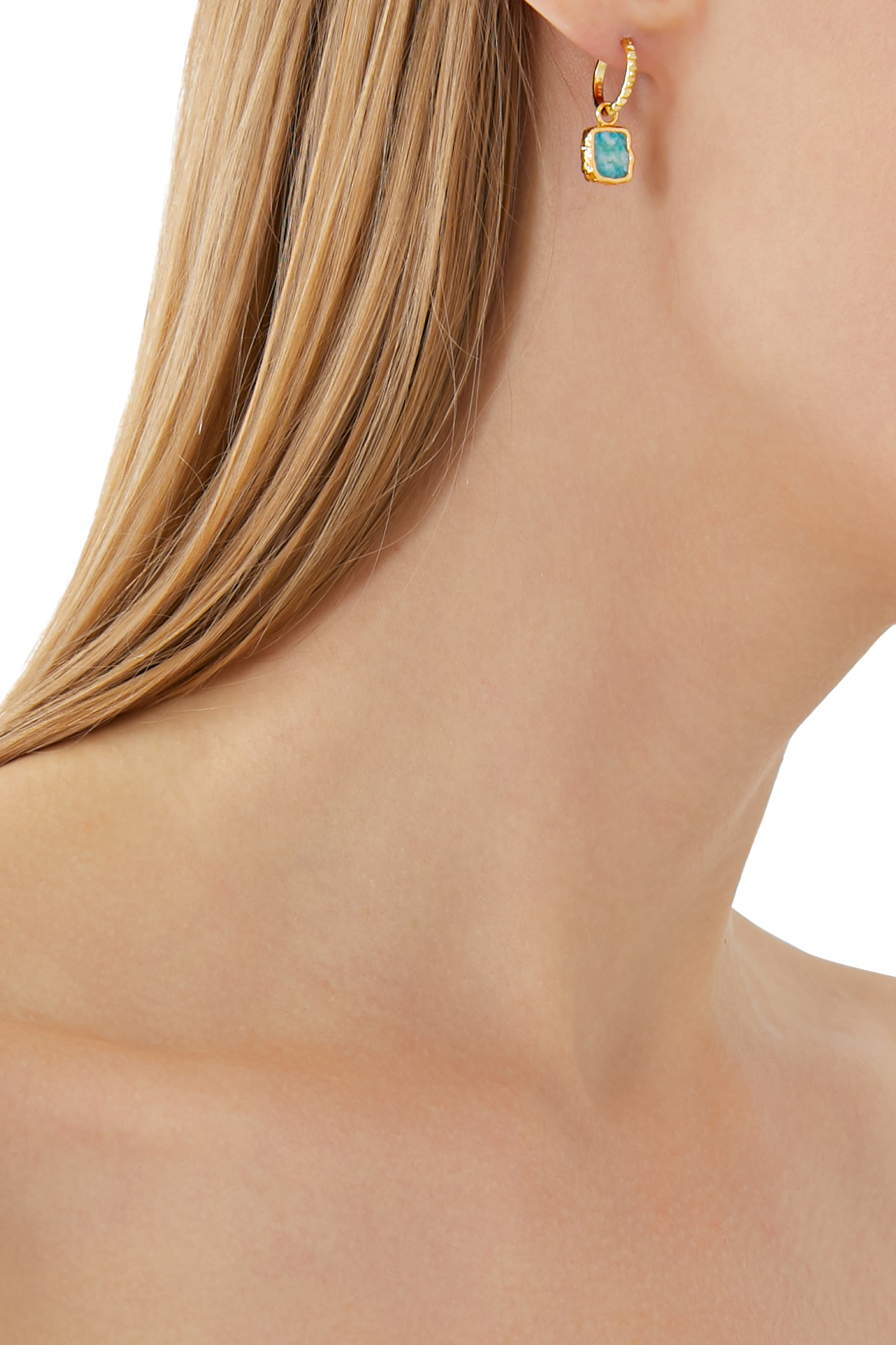 Mini Pyramid Hoop Earrings, 18k Gold-Plated Vermeil with Amazonite