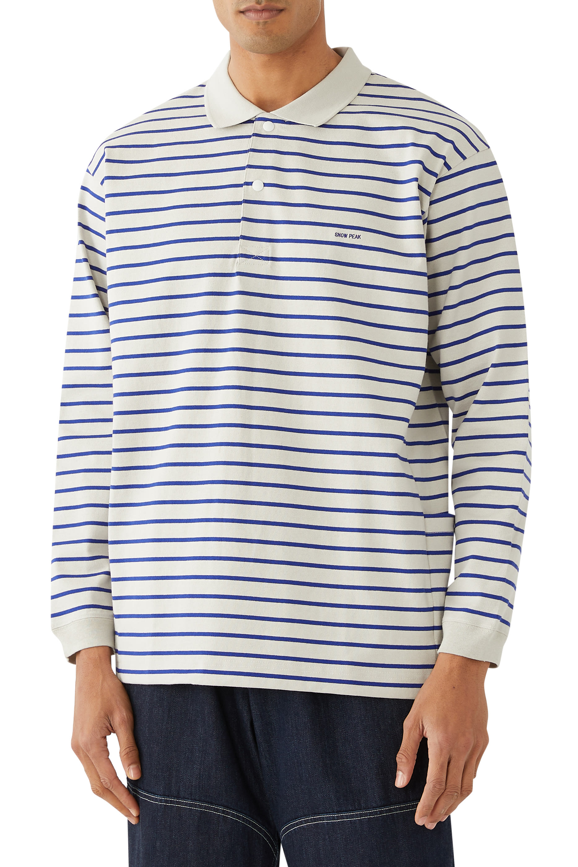 Heavy Cotton Border Long Sleeve Polo Shirt