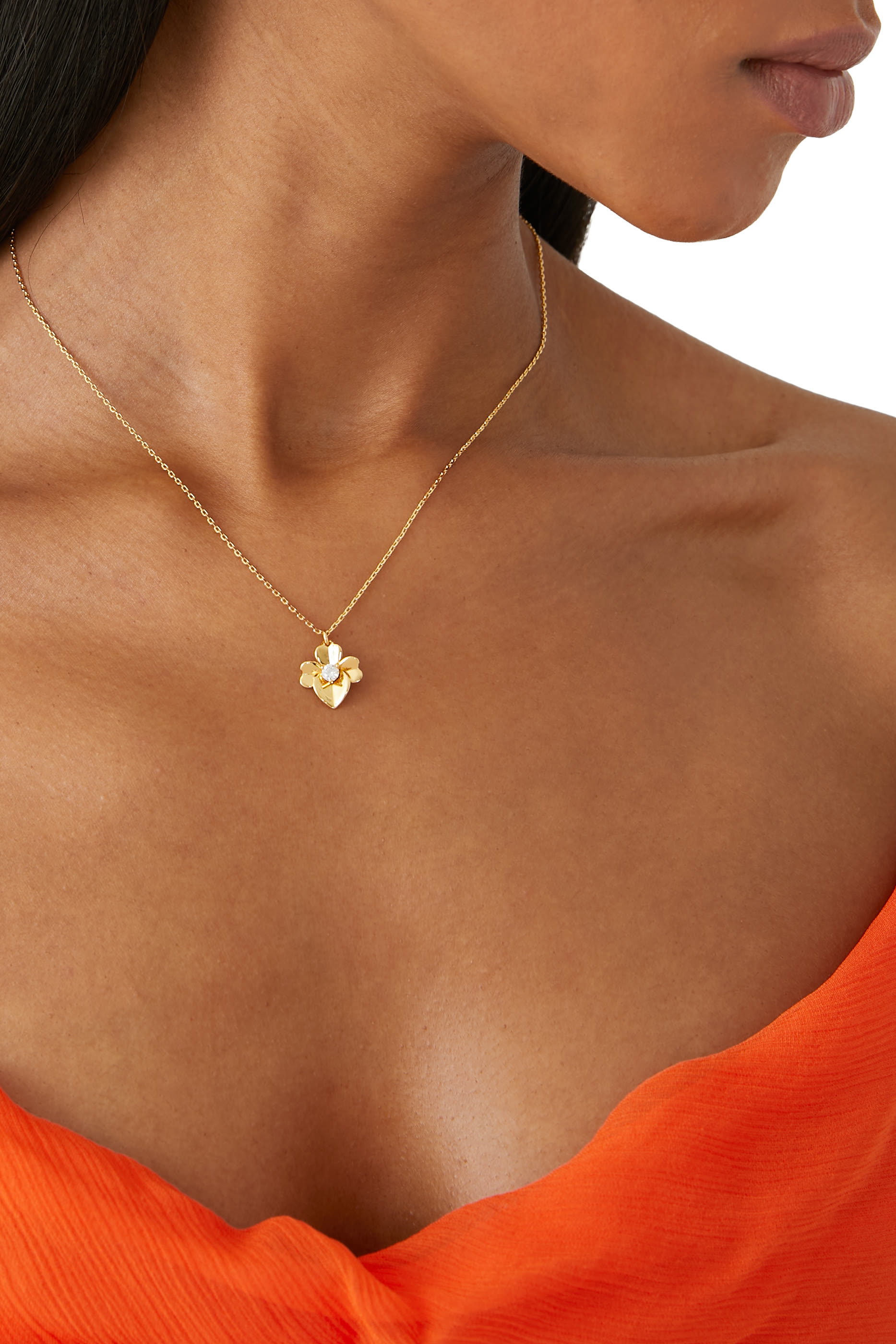 Precious Pansy Mini Pendant, Plated Metal & Cubic Zirconia