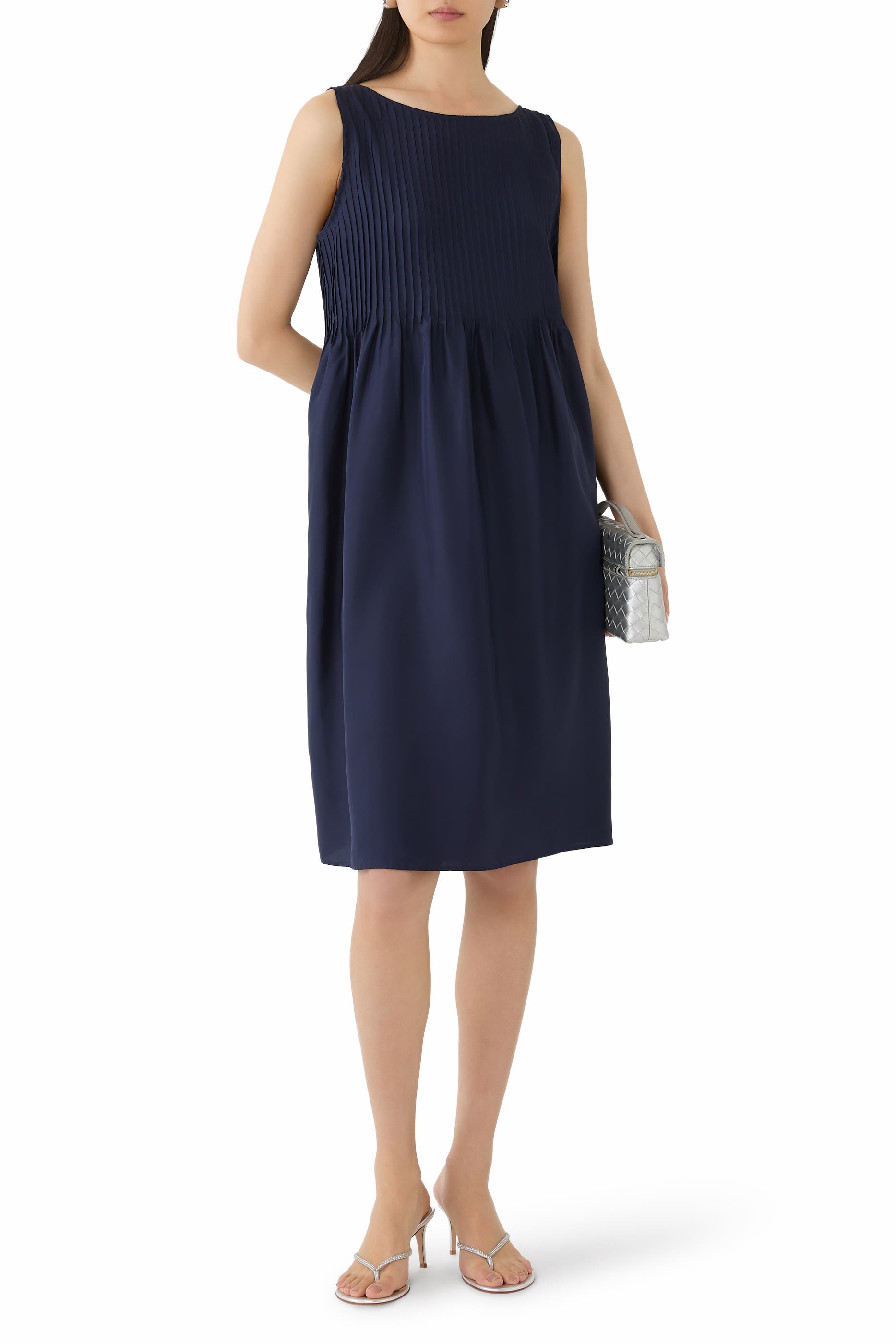 Pleated Bateau Neck Dress