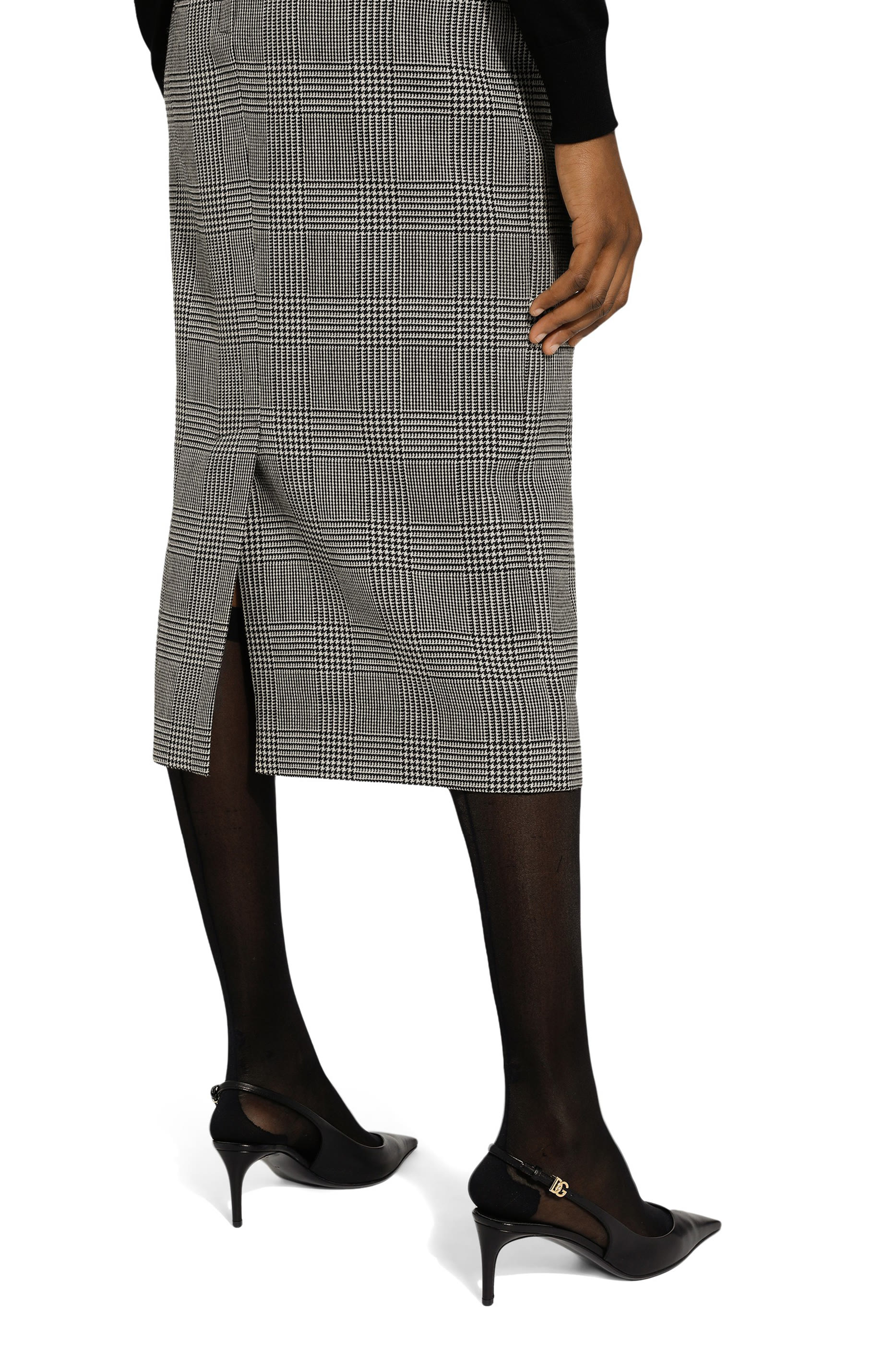 Prince of Wales Check Virgin Wool Midi Skirt