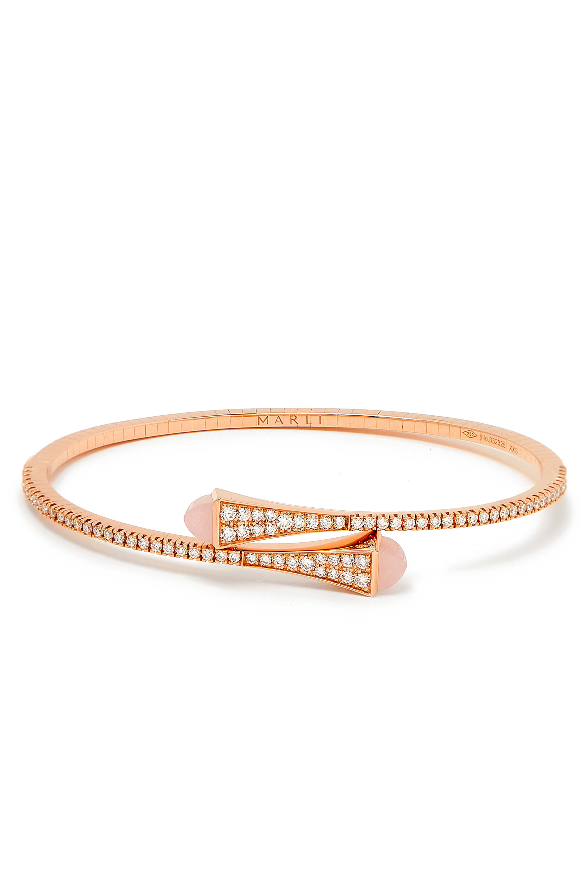 Cleo Slim Bangle, 18k Rose Gold with Pink Quartz & Diamonds