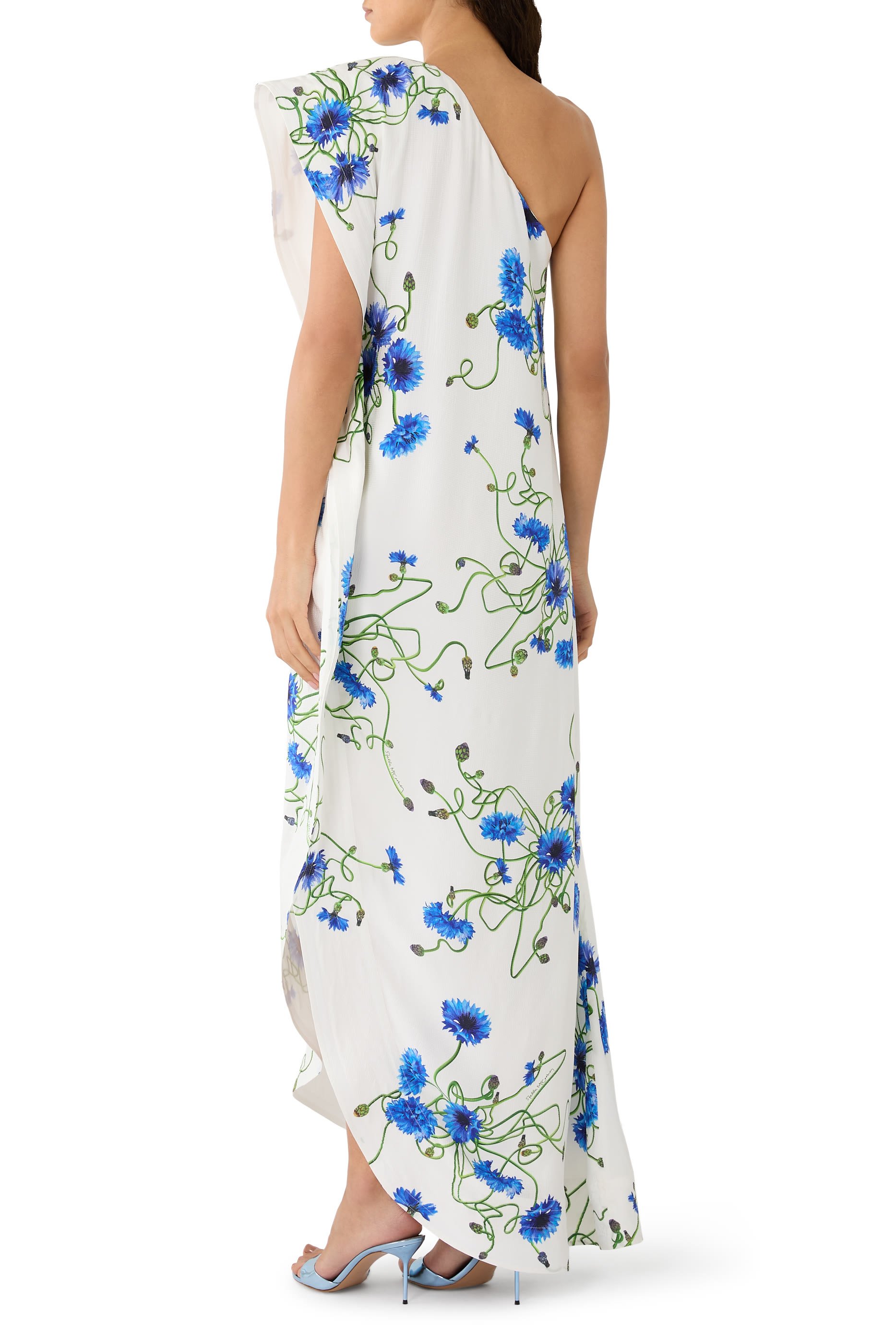  Floral Print Hammered Silk Asymmetric Cocktail Dress 