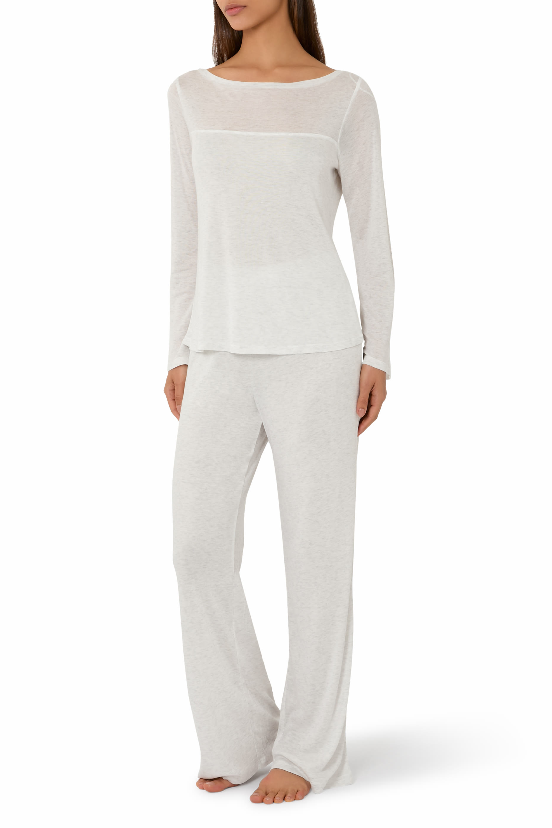 Jersey Sheer Panel Pajama Set 