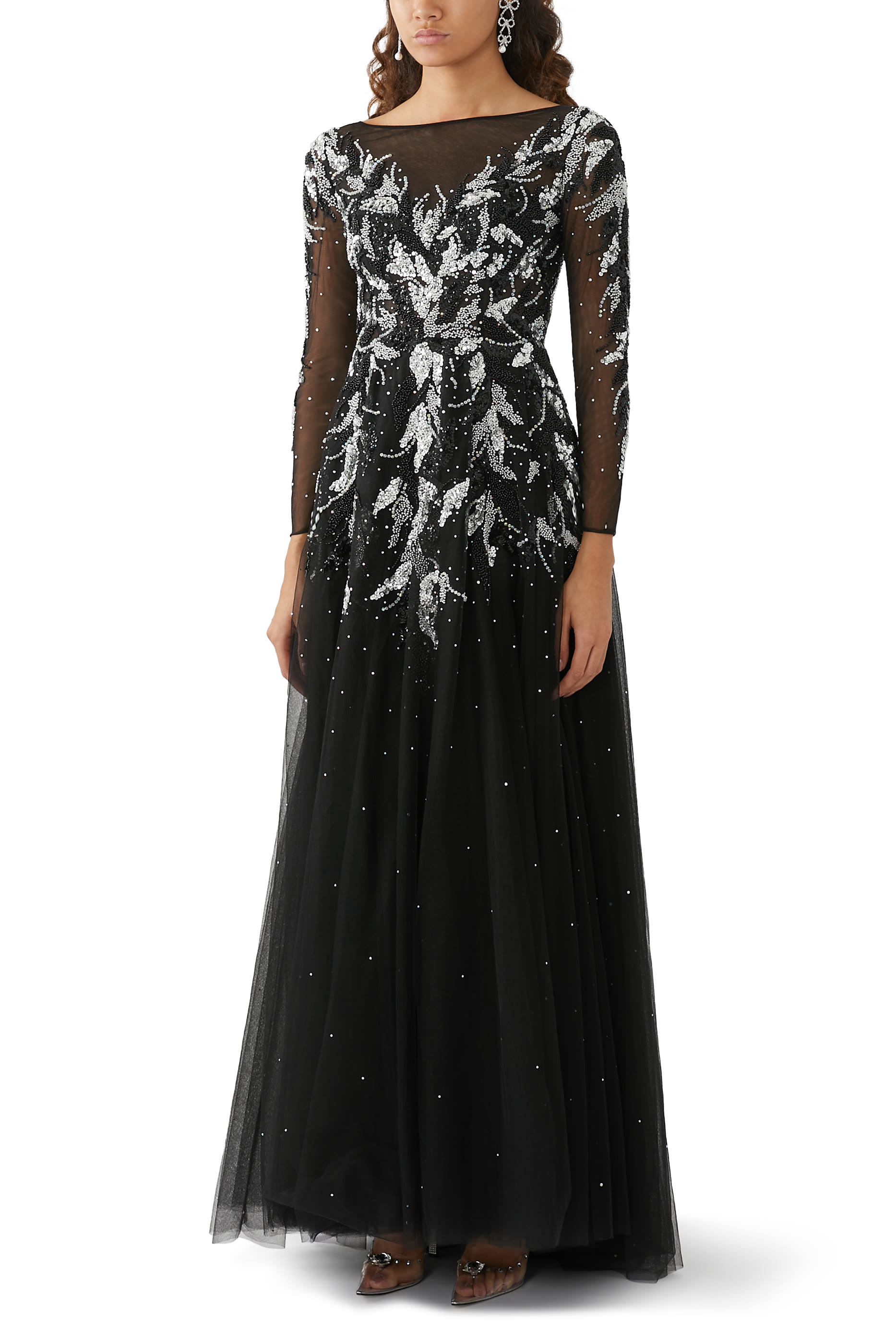 Long Sleeve Tulle Gown