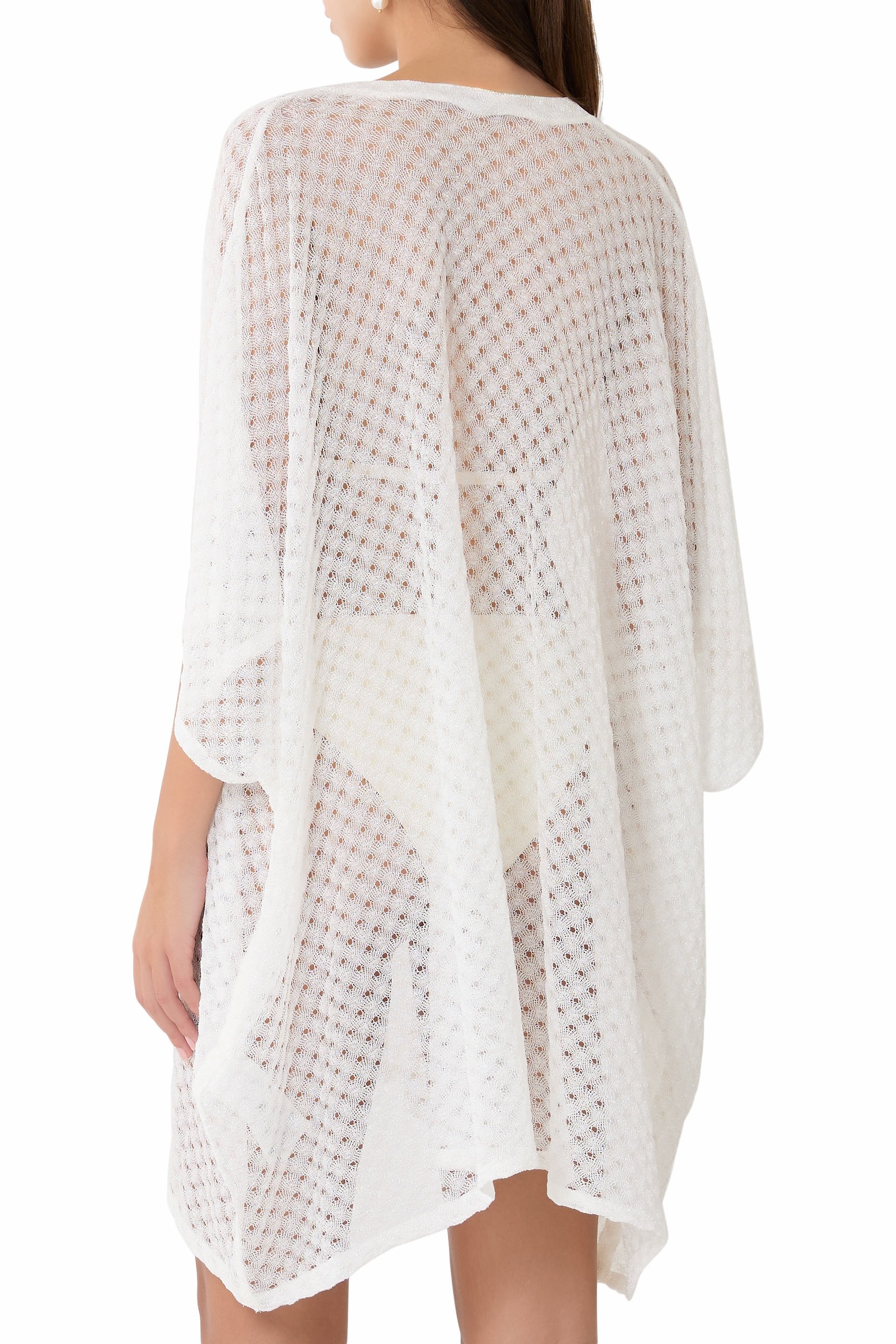 Short Caftan Cover-Up in Lam&eacute; Viscose with Raschel Workmanship